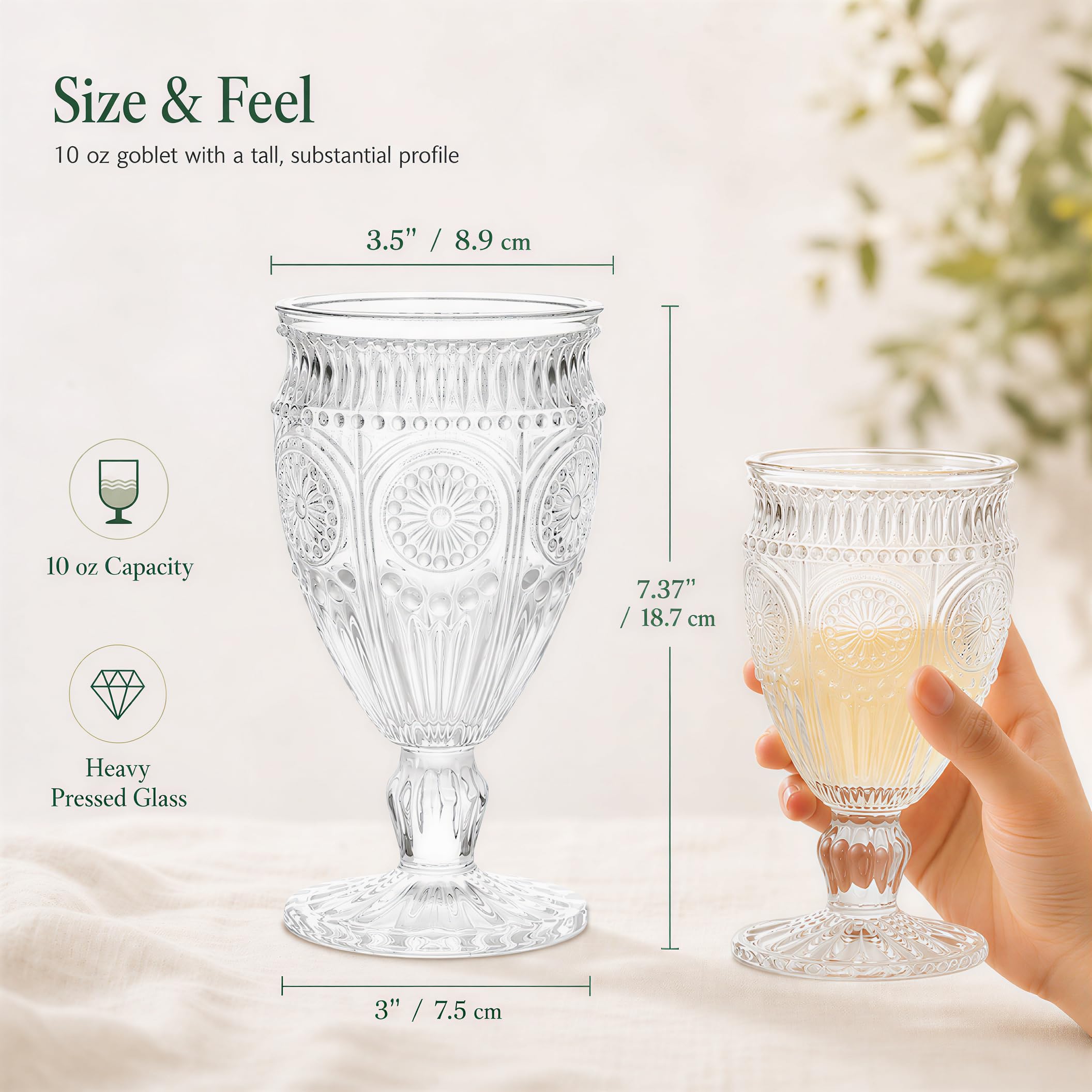 Kingrol Confezione da 6 bicchieri da vino da 300 ml, bicchieri da vino vintage, romantici bicchieri misti per feste, uso quotidiano