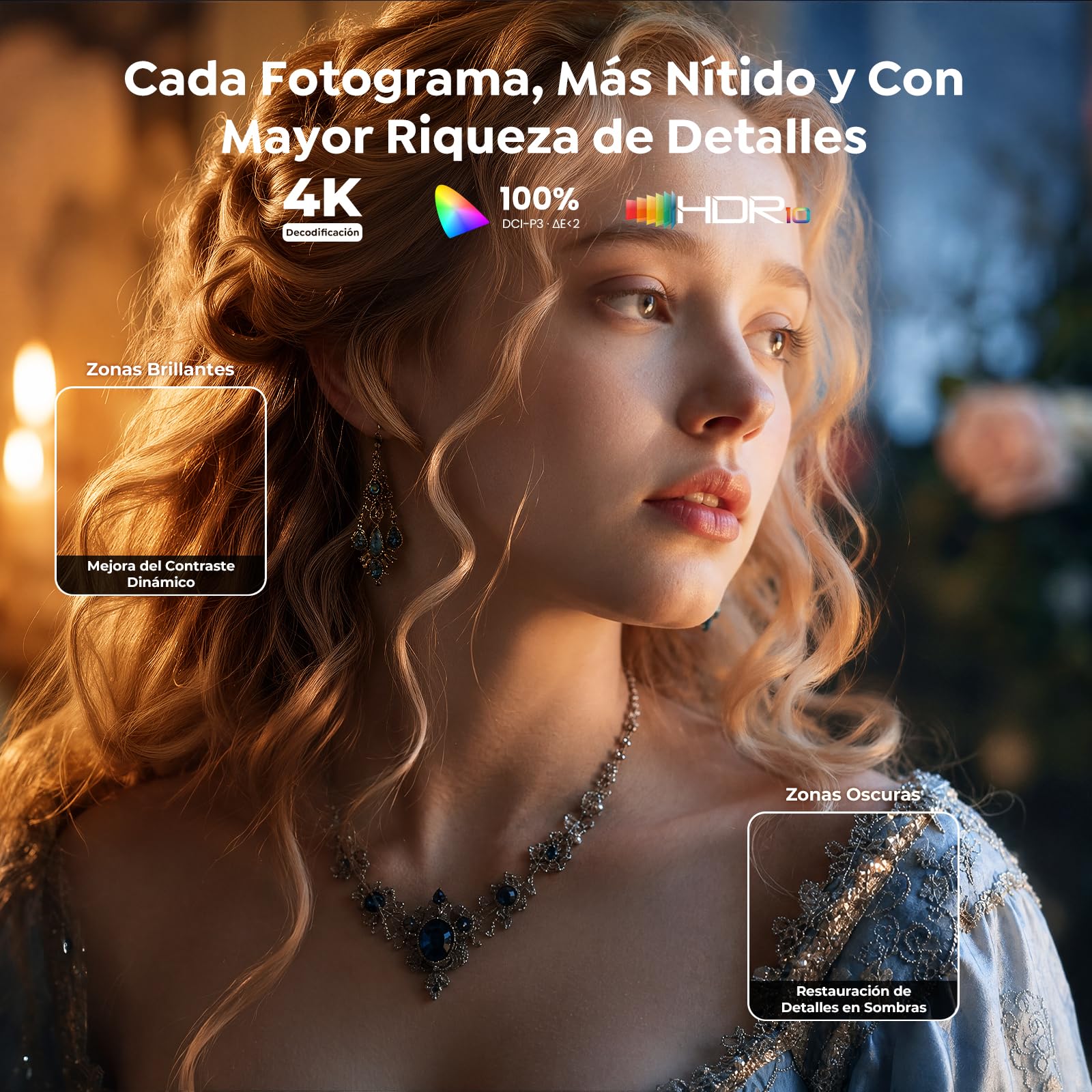 Proyector 4K【Alto Brillo 2000ANSI/VIDAA SO más rápido/40W Dolby Audio】Proyector Netflix Incluido TV en Directo, FHD1080P, HDR10, Auto Focus/Keystone, Control por Voz, BT5.4, para Exterior/Cine en Casa