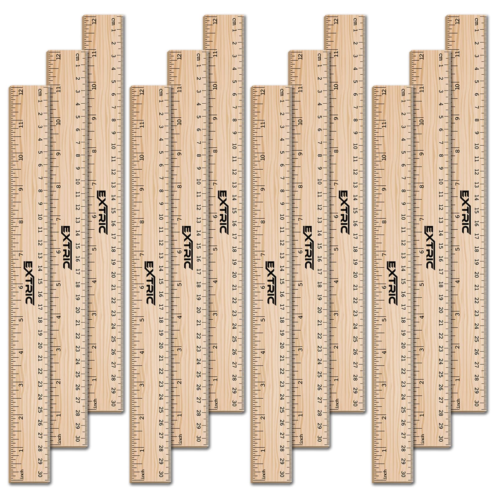 Rulers 12 Inch, Rulers Bulk for Classroom – Wooden Ruler for Kids 12 Pack Great for School, Classroom, Imperial and Metric Measurements for Office and