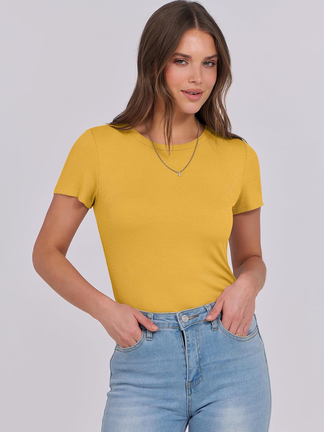 Mujeres Manga Corta Cuello Redondo Ajustado Camisas Verano Camiseta Básica Camiseta Prendas para el torso - Imagen 132 de 186