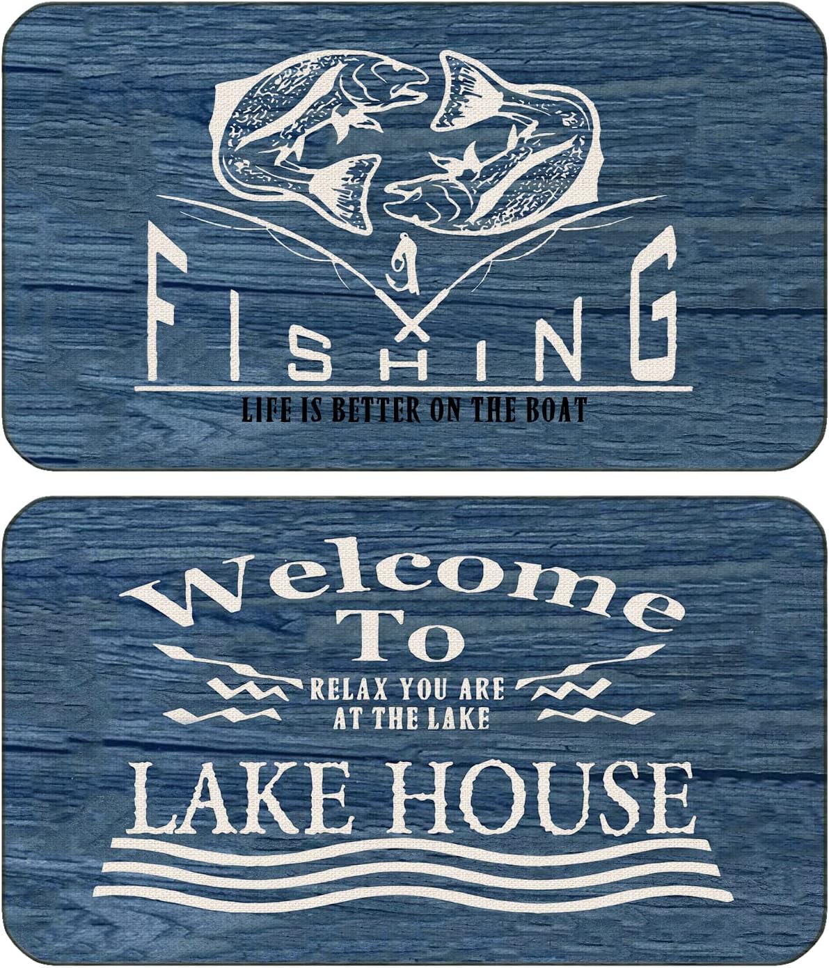 Welcome To Relax At The Lake Life Is Better On The Boat Fishing Door Mat 17x30 Inch Set Of 2 Indoor Outdoor Entrance Doormat Decor For Lake House,Lake Lovers Fishing Lovers Gift,Lake Housewarming Gift