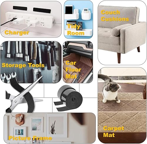 Miniatura 8 de Cubefeller Rollo de cinta de velcro con adhesivo, 2 pulgadas x 26 pies, color negro, tiras autoadhesivas resistentes de resistencia industrial,