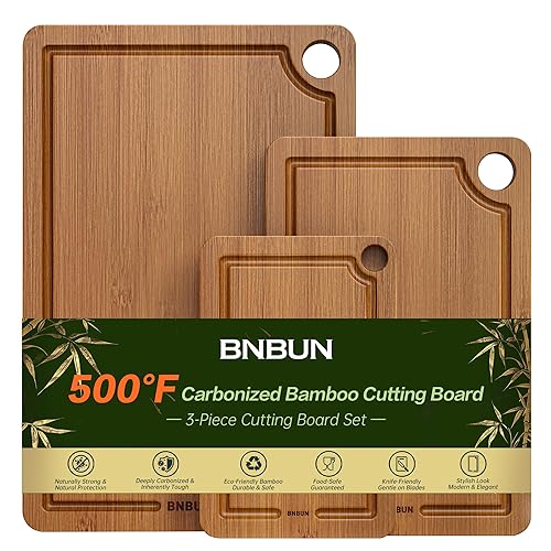 Bamboo Cutting Board for Kitchen, Wooden Cutting Board 3-Piece Set