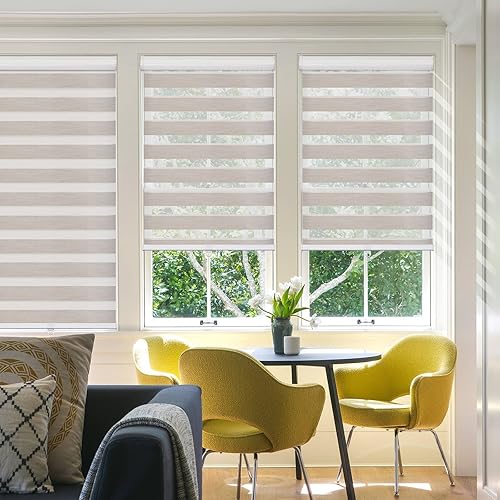 Miniatura 2 de Keego Zebra - Persianas enrollables sin cordones, tamaño personalizado, de doble capa, control de luz, fácil de instalar, persianas para ventanas