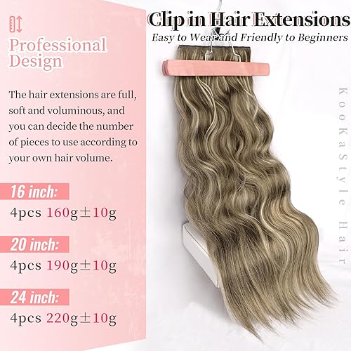 Miniatura 265 de KooKaStyle Extensiones de cabello rubio playa con clip, extensiones de cabello sintético largo ondulado y grueso, 4 piezas de 20 pulgadas para mujer