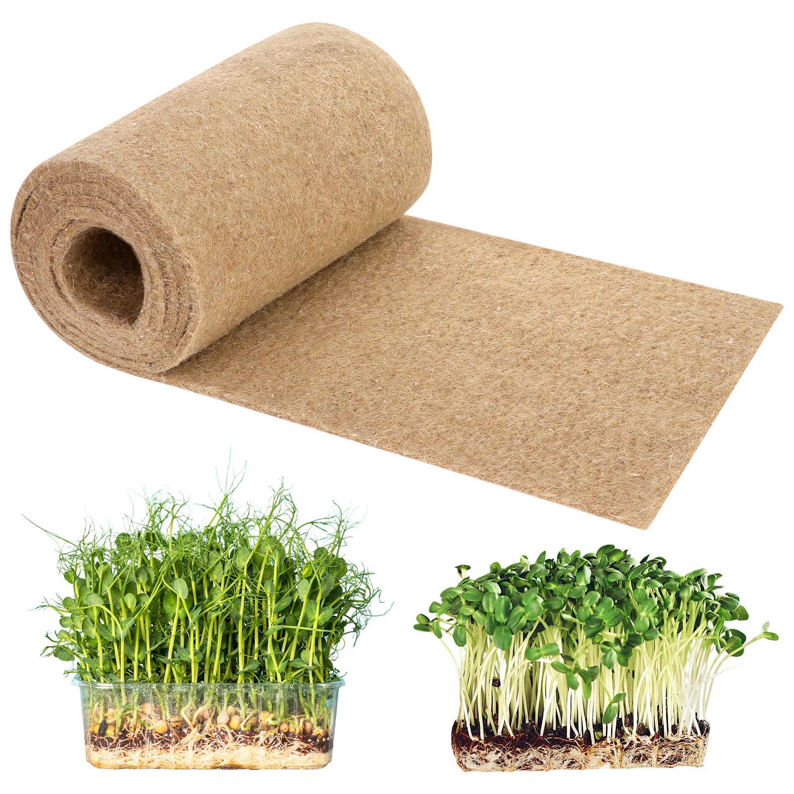 1 Roll 10" X 78.74" Microgreen Grow Mat Natural Fiber Grow Mats Microgreens Grow Kit Hydroponic Pads Indoor Organic Production for Microgreen Starter Tray Wheatgrass Hanging Basket Liner (10" X 78")