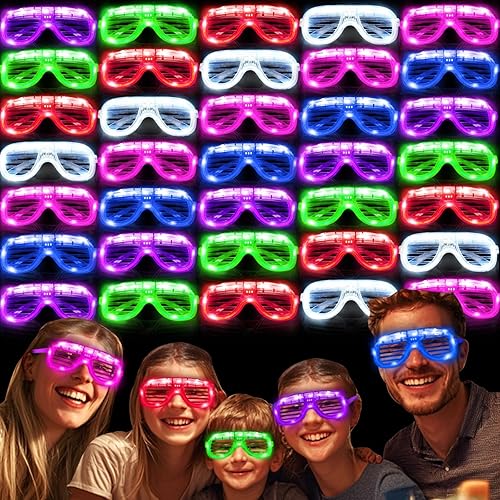 Paquete de 36 vasos de palillos brillantes, paquete de fiesta a granel, gafas LED que brillan en la oscuridad, suministros de fiesta, gafas de neón,