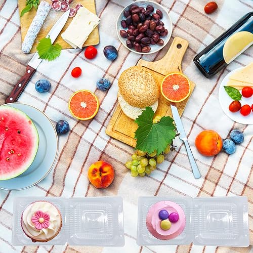 Miniatura 6 de OJYUDD 50 recipientes de plástico transparente para llevar, recipientes cuadrados con bisagras, recipiente desechable de postre con tapa