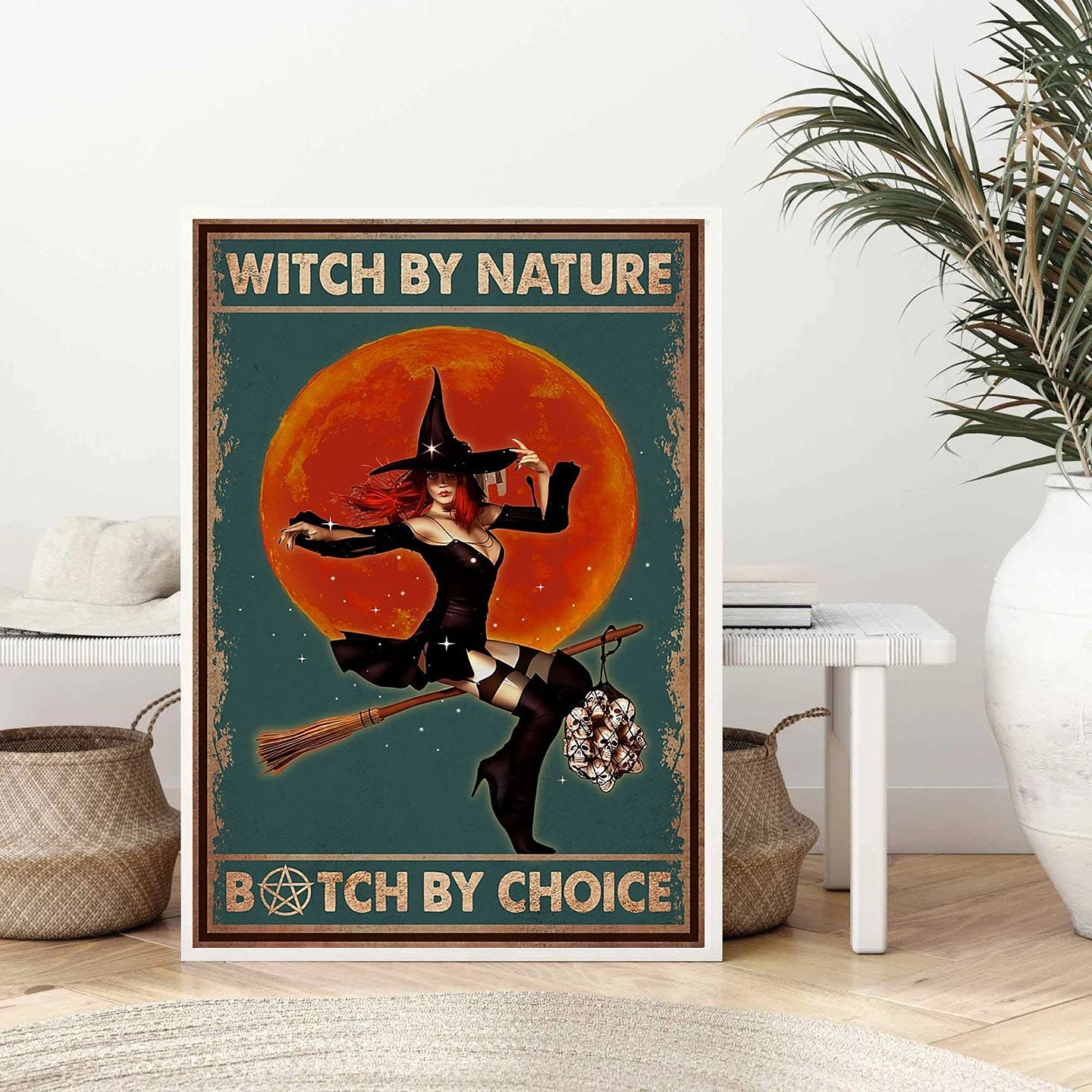 HOUVSSEN Witch by Nature Botch by Choice Poster Vintage Witch Poster Halloween Poster Metal Tin Signs 8x12 Inch Tin Sign/Poster Metal