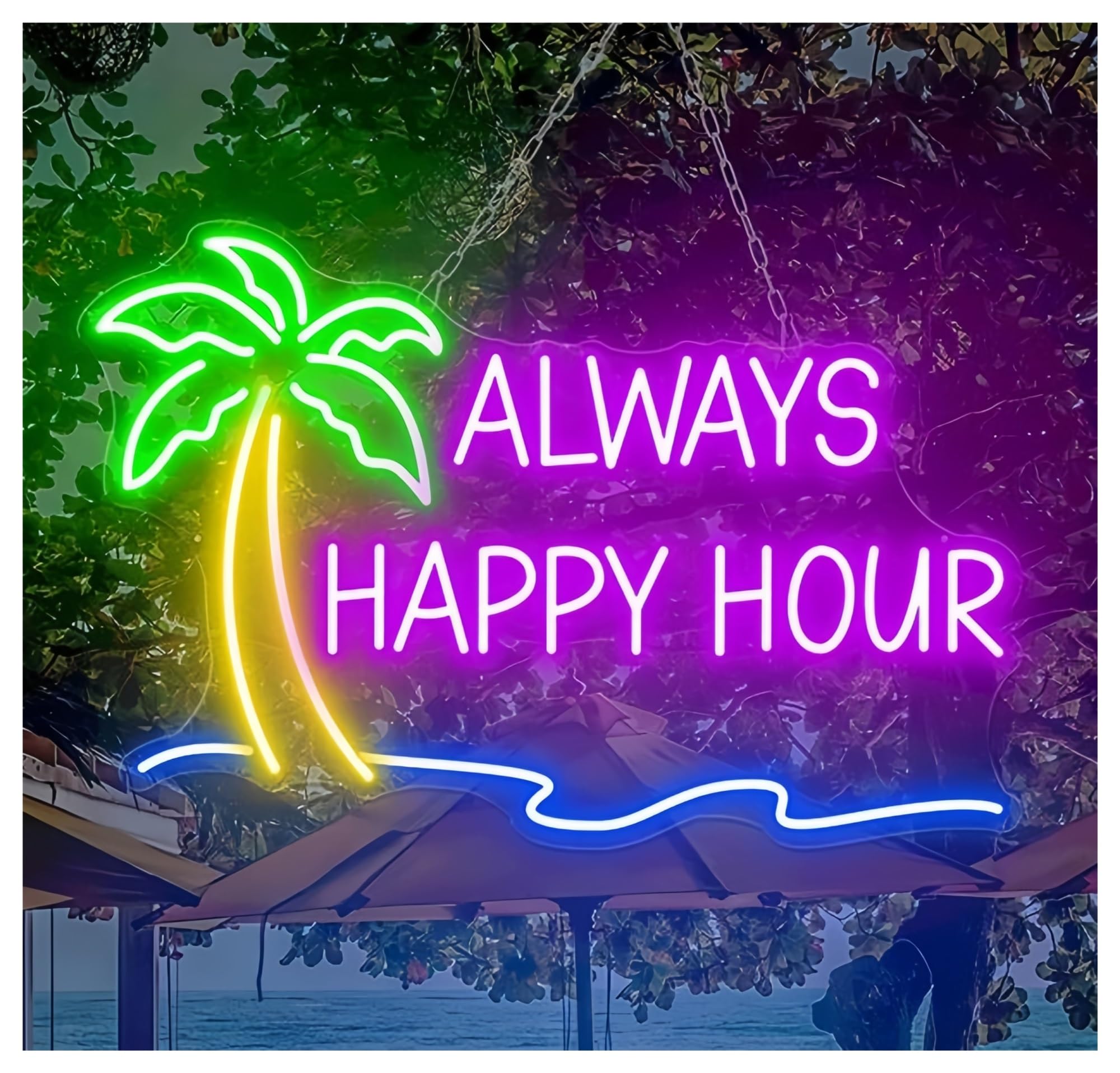 SHOUXI Sign Lamp Always Happy Hour Neon Sign Summer Bar Party Home Wall Hanging 55X35cm(E)
