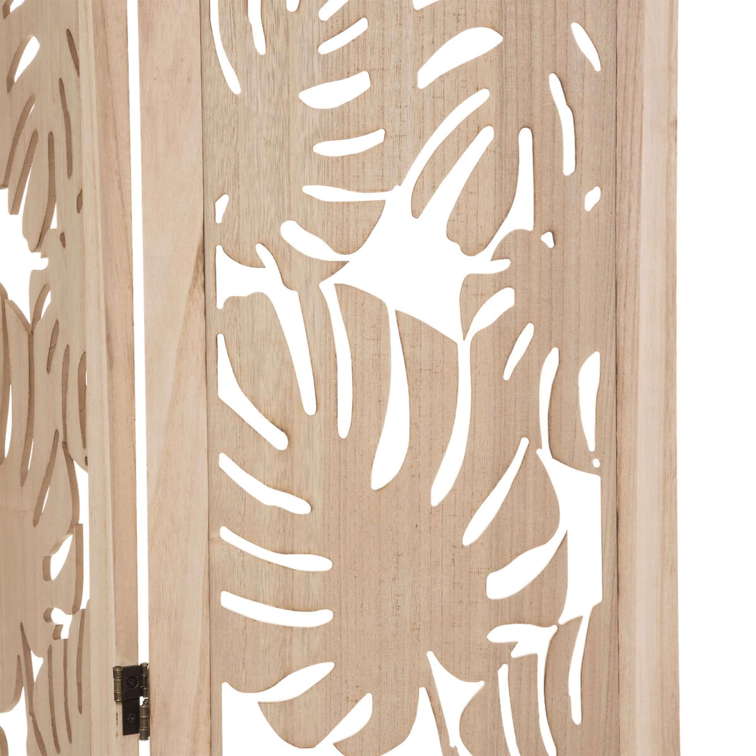 Biombo Separador De Ambientes Salón Dormitorio 3 Paneles Madera Paulownia Palm Color Roble