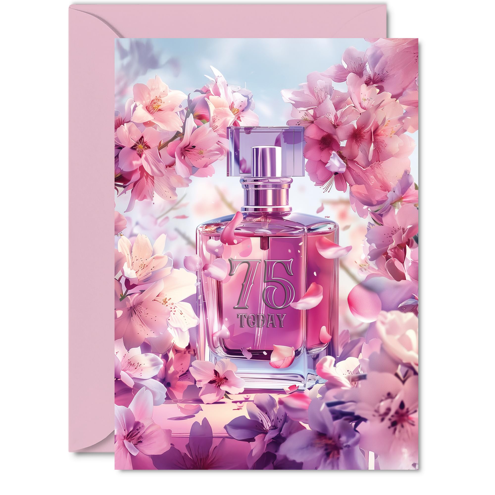 75th Birthday Card for Women - Fabulous Floral Perfume Bottle - Happy Birthday Cards for 75 Year Old Woman, A5 Female Bday Greeting Cards