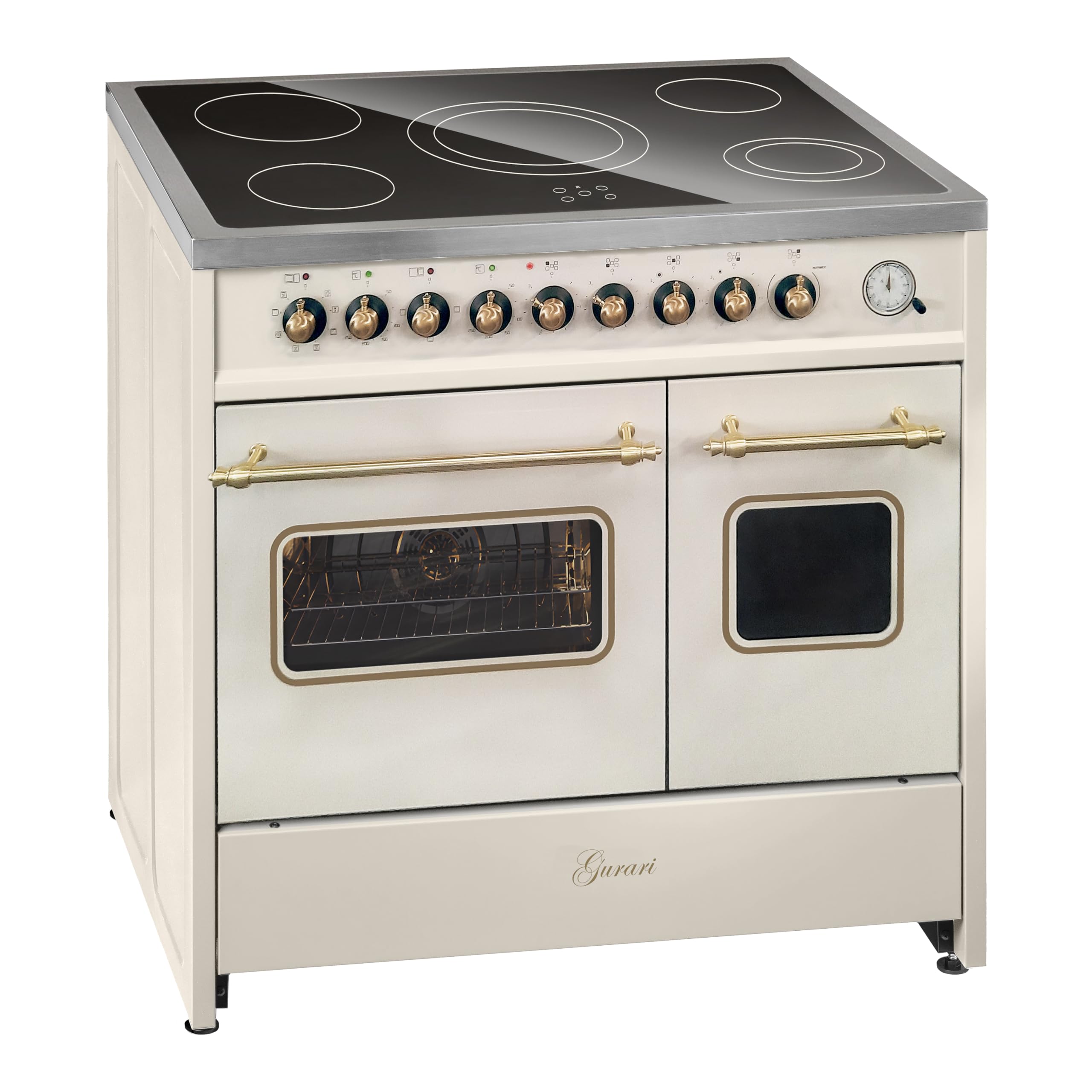 GURARI Electric kitchen GCH E 912 DF Cr Retro Kitchen 90 cm Free Installation in Creams Vintage Design with double oven and 5-zone glass-ceramic hob, energy class A