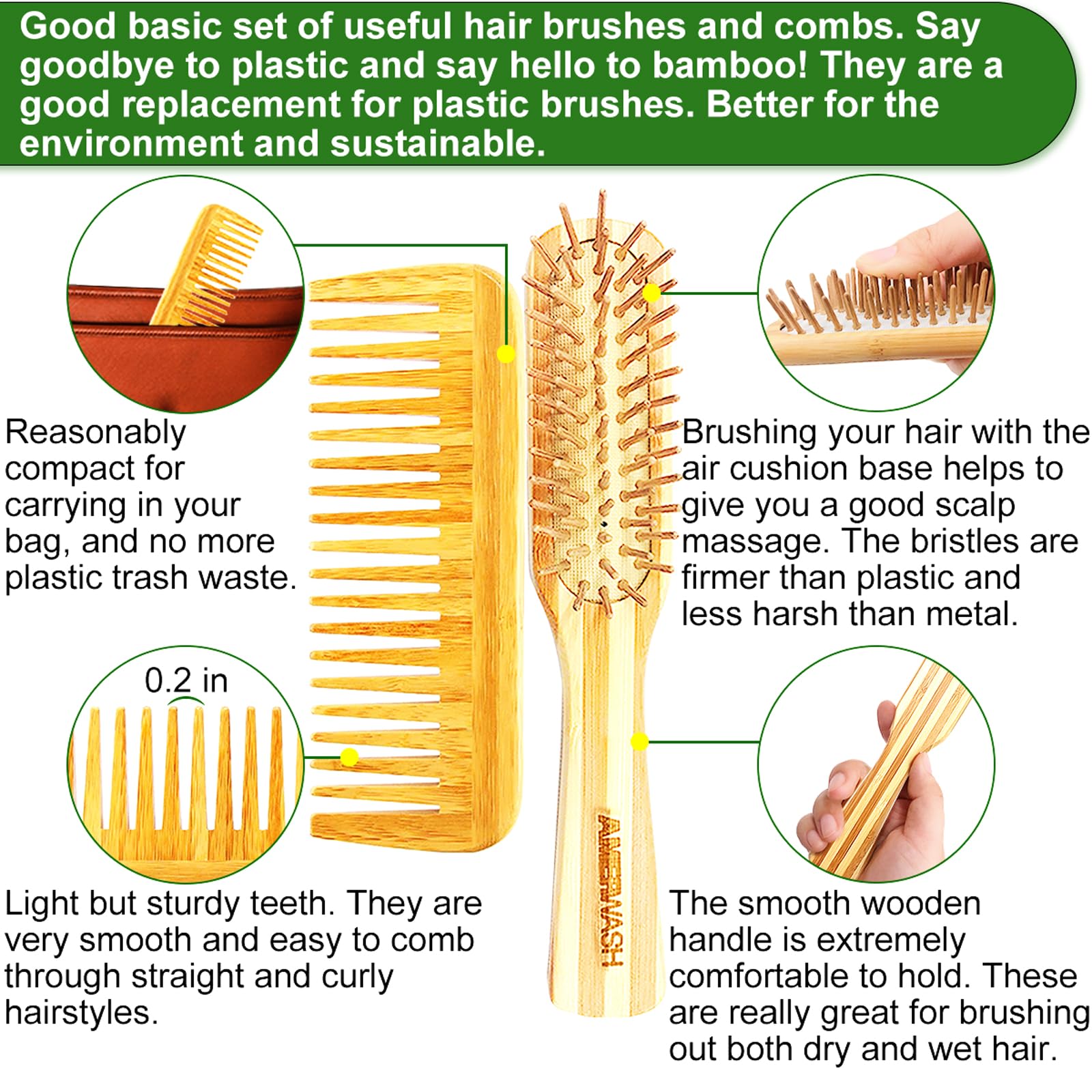 Amazon.com : Bamboo Detangling Hairbrush and Wide Tooth Comb  display picture 1