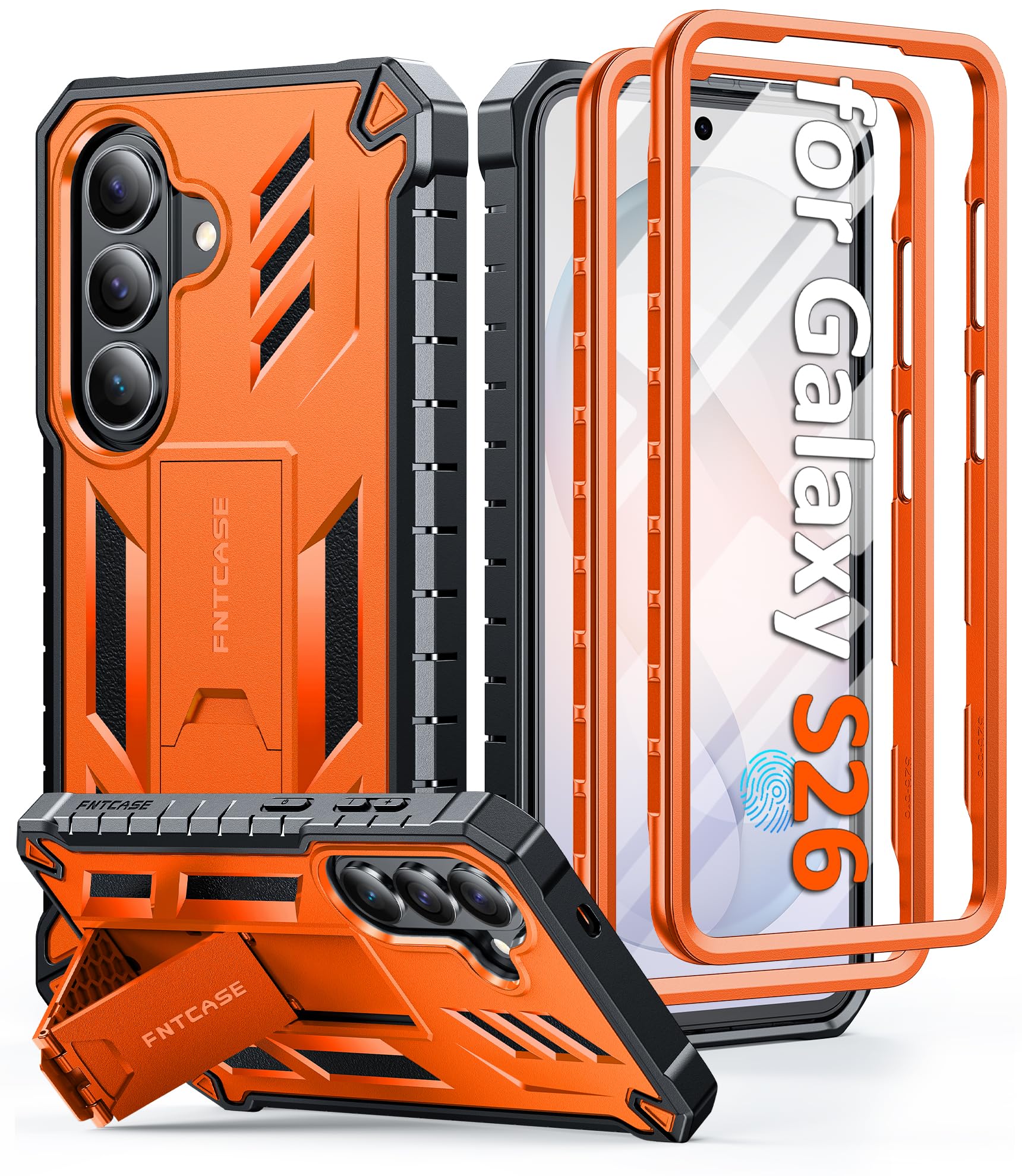 Photo 1 of FNTCASE for Samsung Galaxy S26 Case: with [Built-in Screen Protector & Kickstand] [2 Front Frames] [Military-Grade Drop Protection] Heavy Duty Shockproof Rugged Case Full Body Protective Cover Orange
