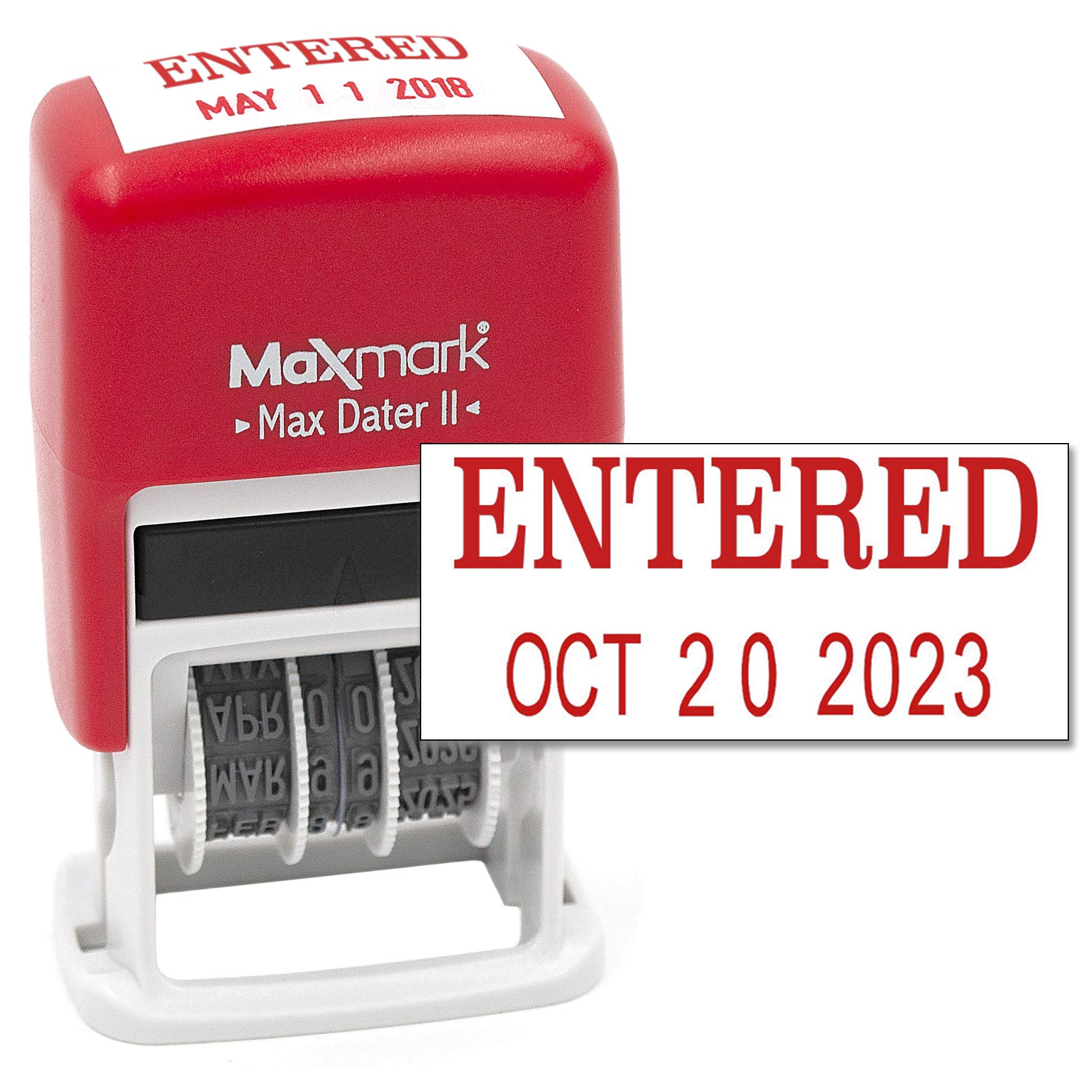 MaxMarkMax Dater Self-Inking Phrase Date Stamp - Red Ink ENTERED