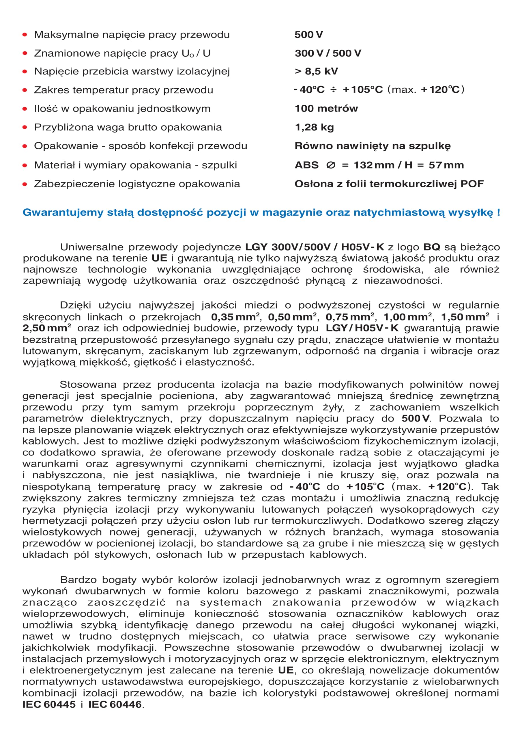 Przewód pojedynczy LGY/ H05V- K 1,00 mm2 100 m Kolor: brązowy/czerwony