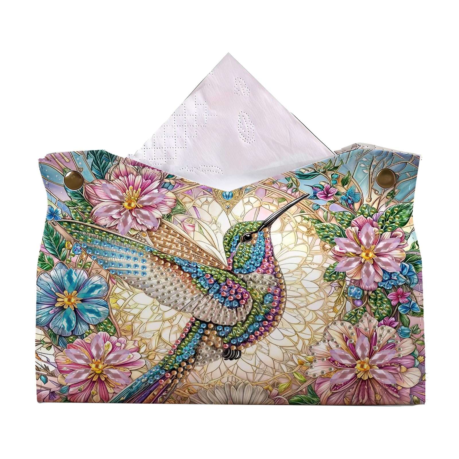 Hummingbird DIY PU Diamond Painting Tissue Box Kit Desktop Tissue Holder with Rhinestone Diamond Desk Decorative Tissue Box for Adults Desktop Storage Organizer
