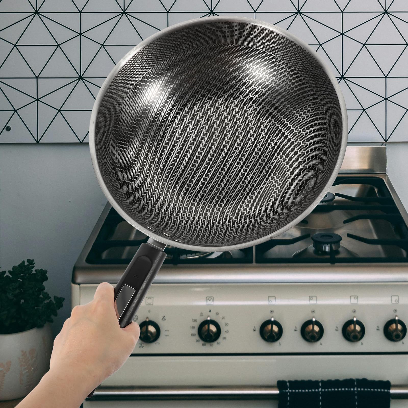SUPVOX Padella Pentola per Friggere Antiaderente in Acciaio Inossidabile Fondo Piatto e Manico Ergonomico Distribuzione Uniforme del Calore, per Cucina Domestica