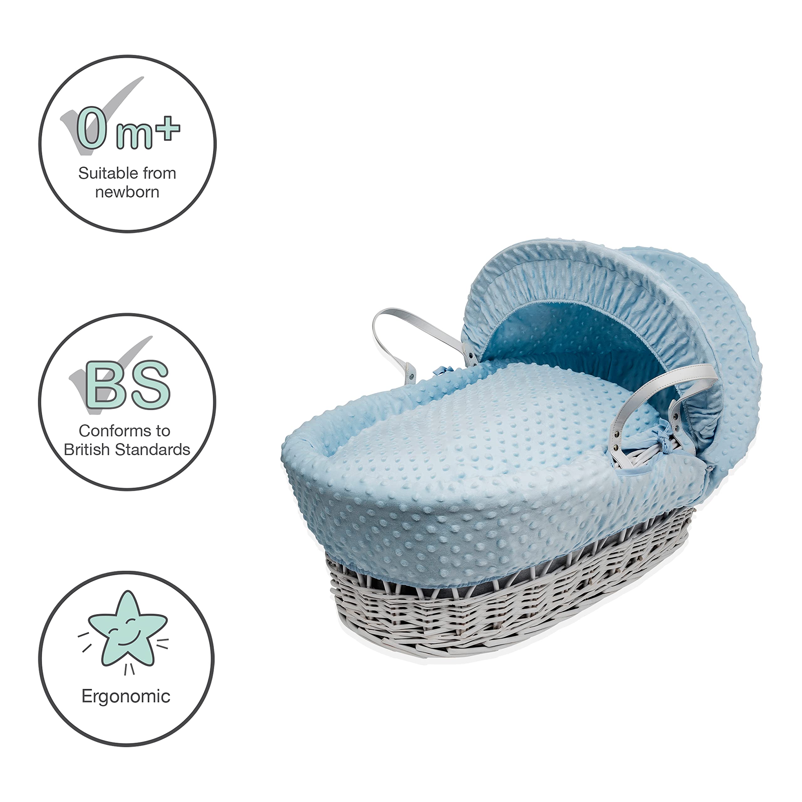 Buy Kinder Valley Blue Dimple White Wicker Moses Basket with White