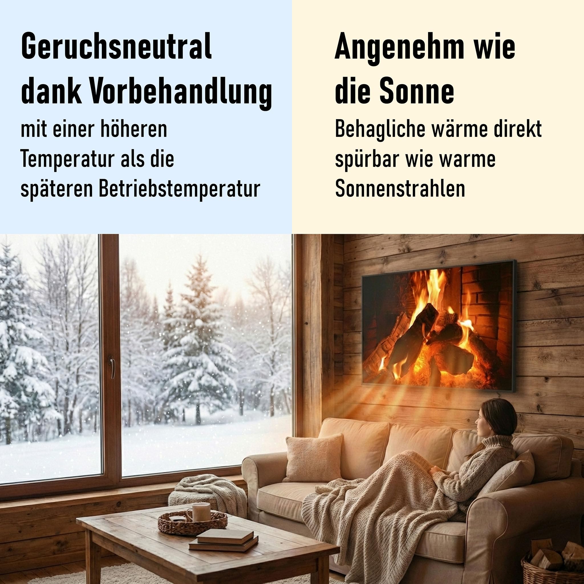 STEINFELD Bild Infrarotheizung mit Thermostat | Made in Germany | viele Motive 350-1200 Watt Rahmen schwarz (600W, 023h Bambusbaum)