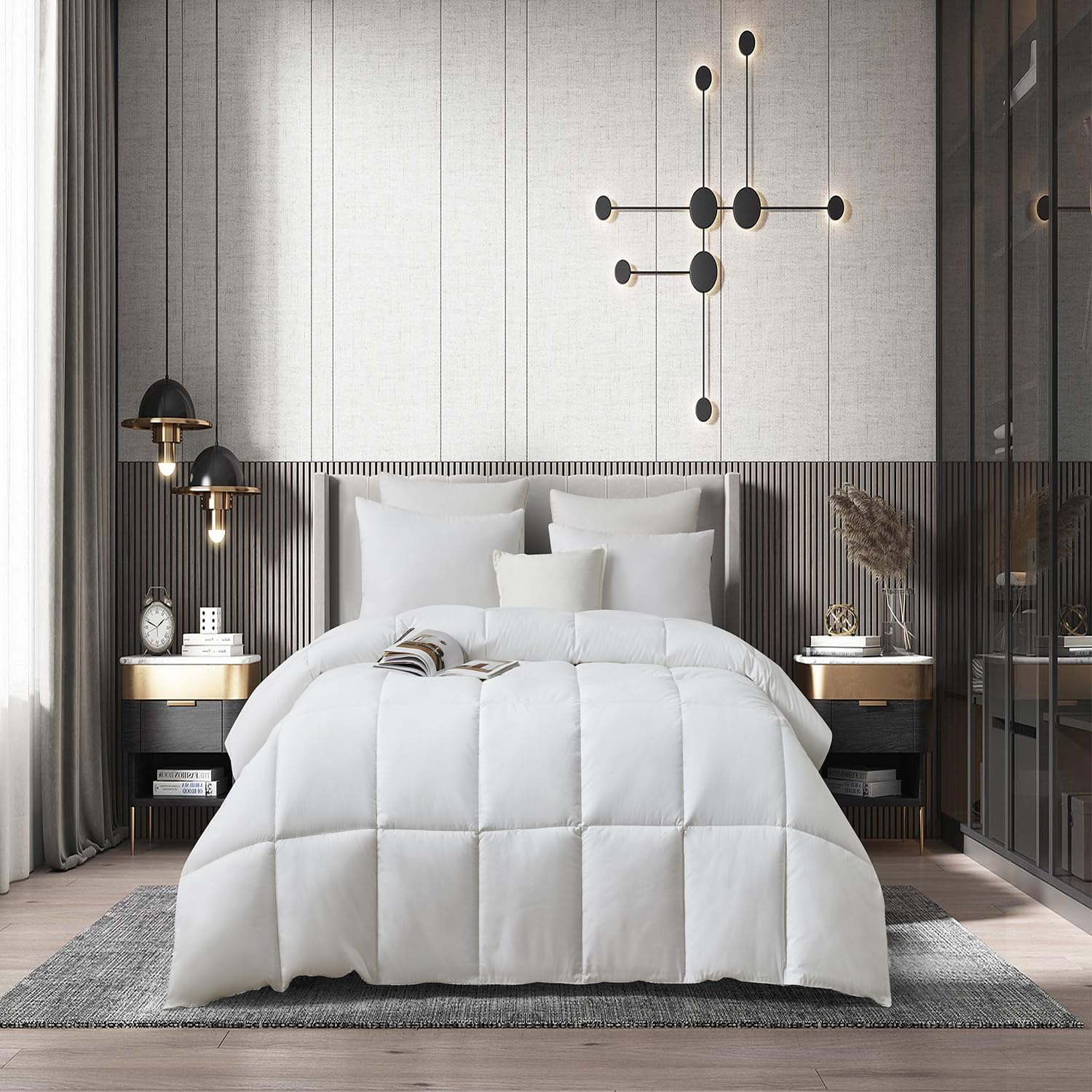 MARTHA STEWART Luxury Tencel™ Lyocell Down Alternative Comforter Full/Queen Size, All Season Duvet Insert, Tencel Polyester Filled Cooling Bed Comforter for Hot Sleepers, Breathable, White 90x90 Queen (U.S. Standard) White