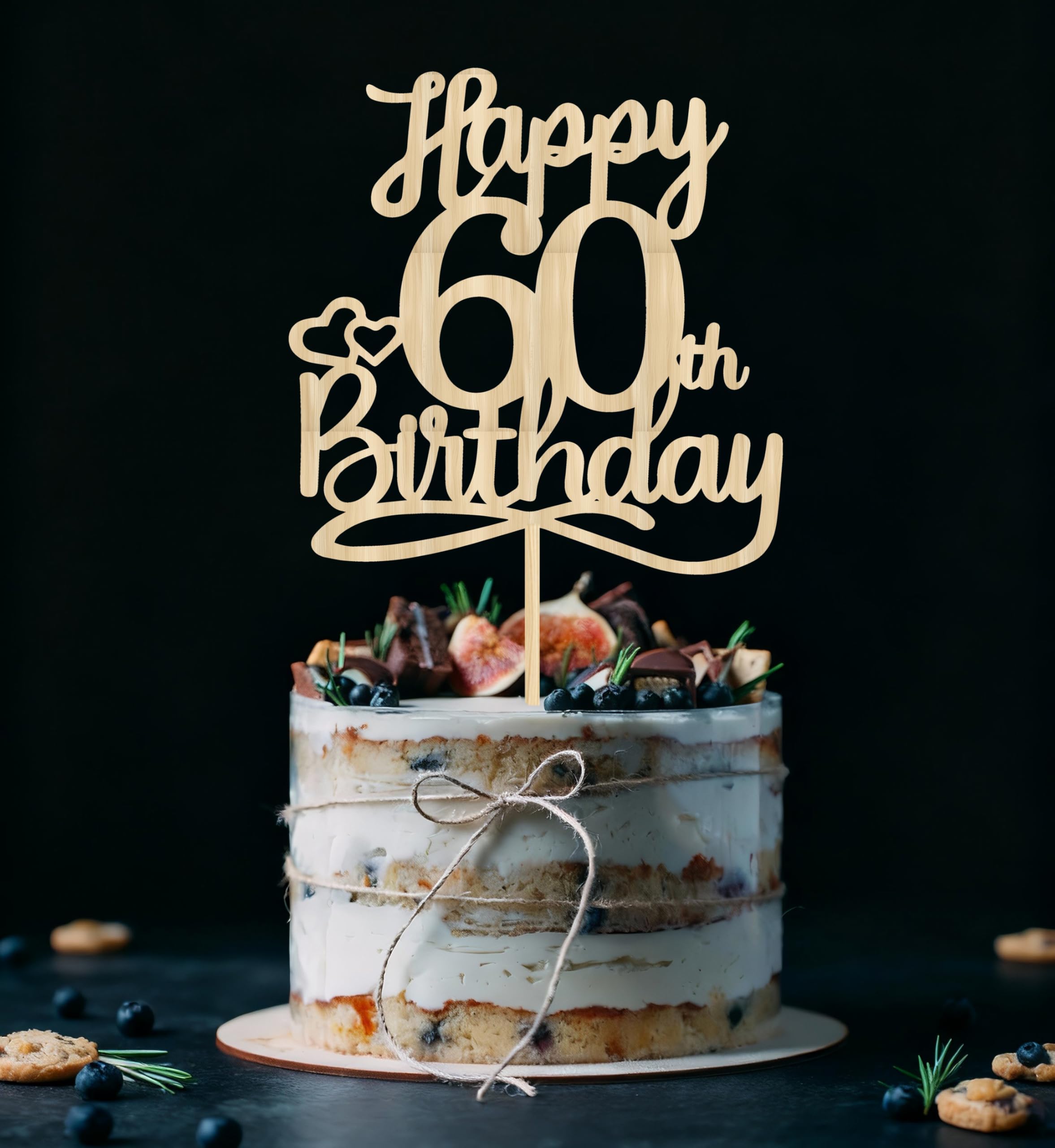 Happy 60th Birthday Cake Topper,Wooden 60th Birthday Party Decorations, Happy 60th Birthday Cake topper for women, 60 Rustic Birthday Party Decorations For men
