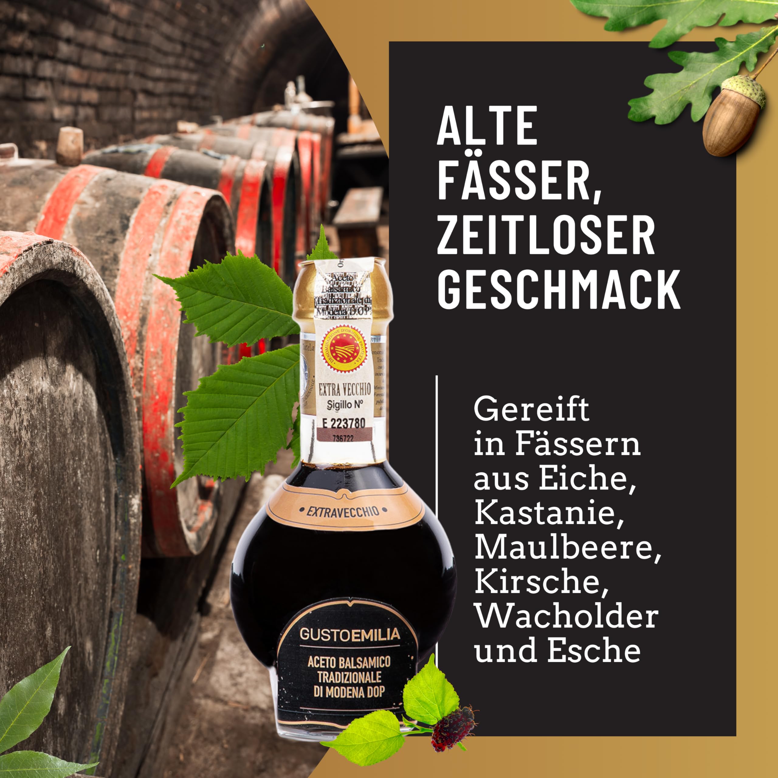 GUSTOEMILIA Traditioneller 25-jähriger, extra gereifter Aceto Balsamico di Modena IGP, Italienischer Balsamico Essig, Perfekte Kombination mit gereiftem Parmigiano Reggiano - 3,38 Fl Oz