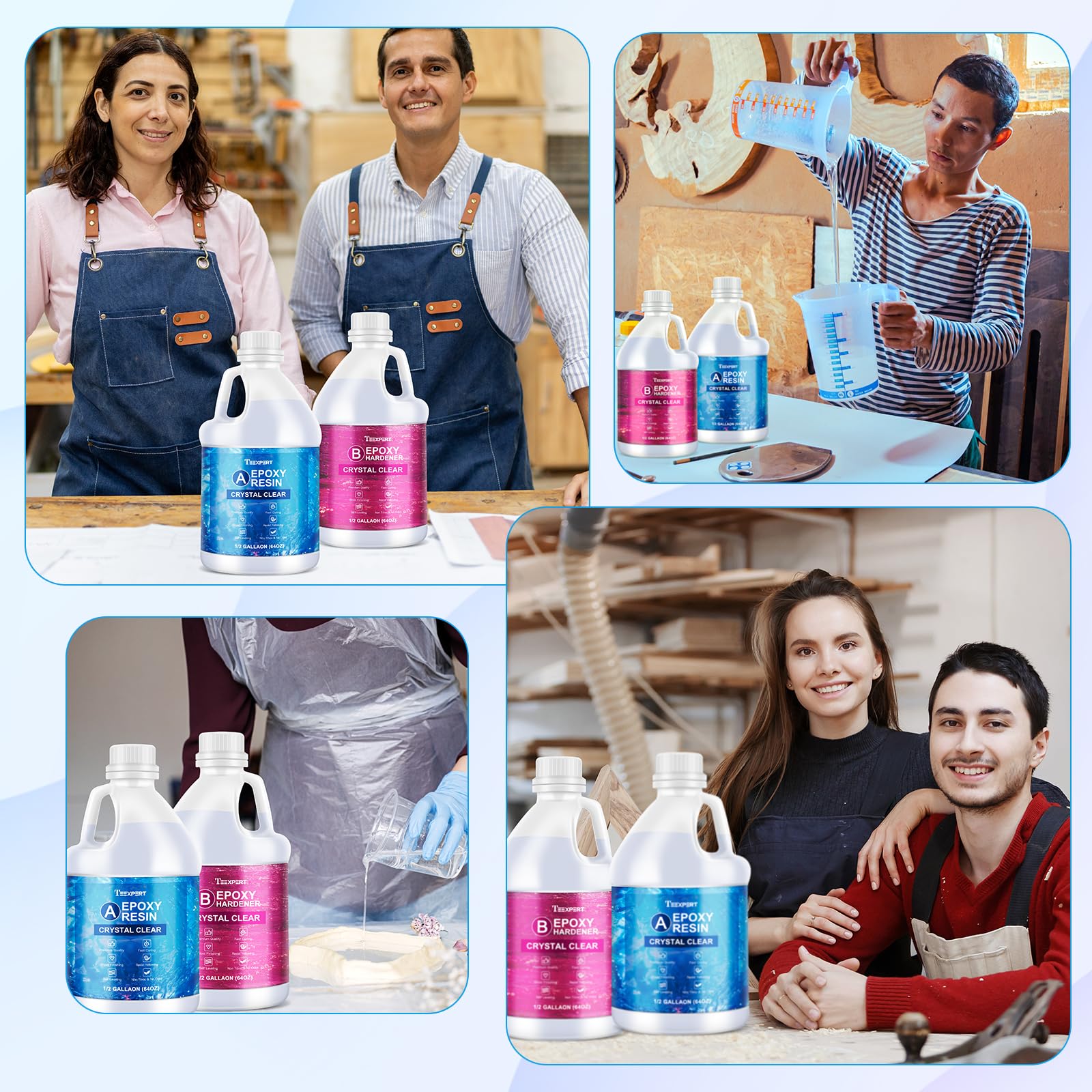 Teexpert Kit di resina epossidica trasparente cristallina da 1 gallone di rivestimento lucido e resina da colata, kit di resina autolivellante senza bolle e indurente per arte fai da te, gioielli, pia