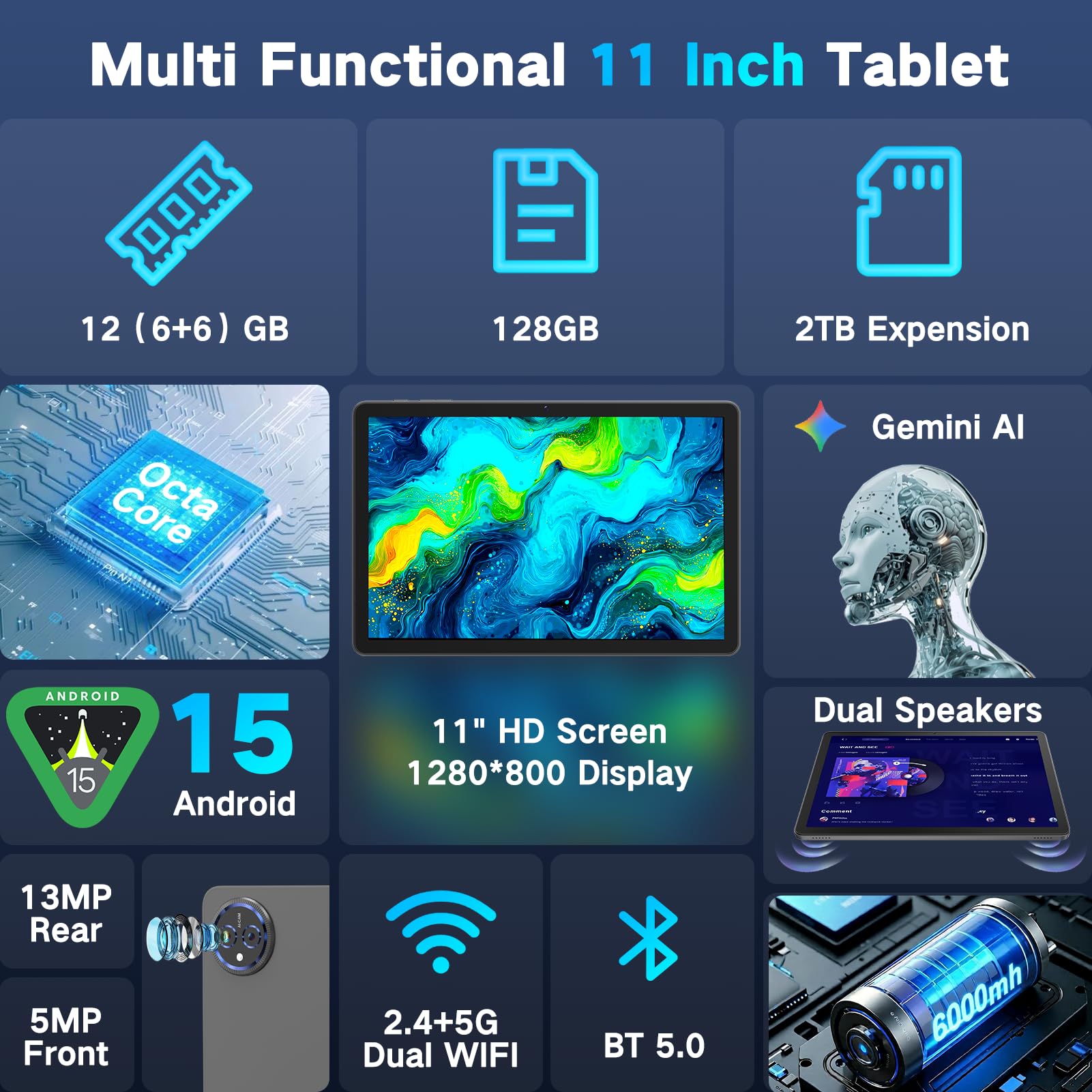 Amazon.com : JUNYANG Tablet, 11 Inch Android 15 Tablets with