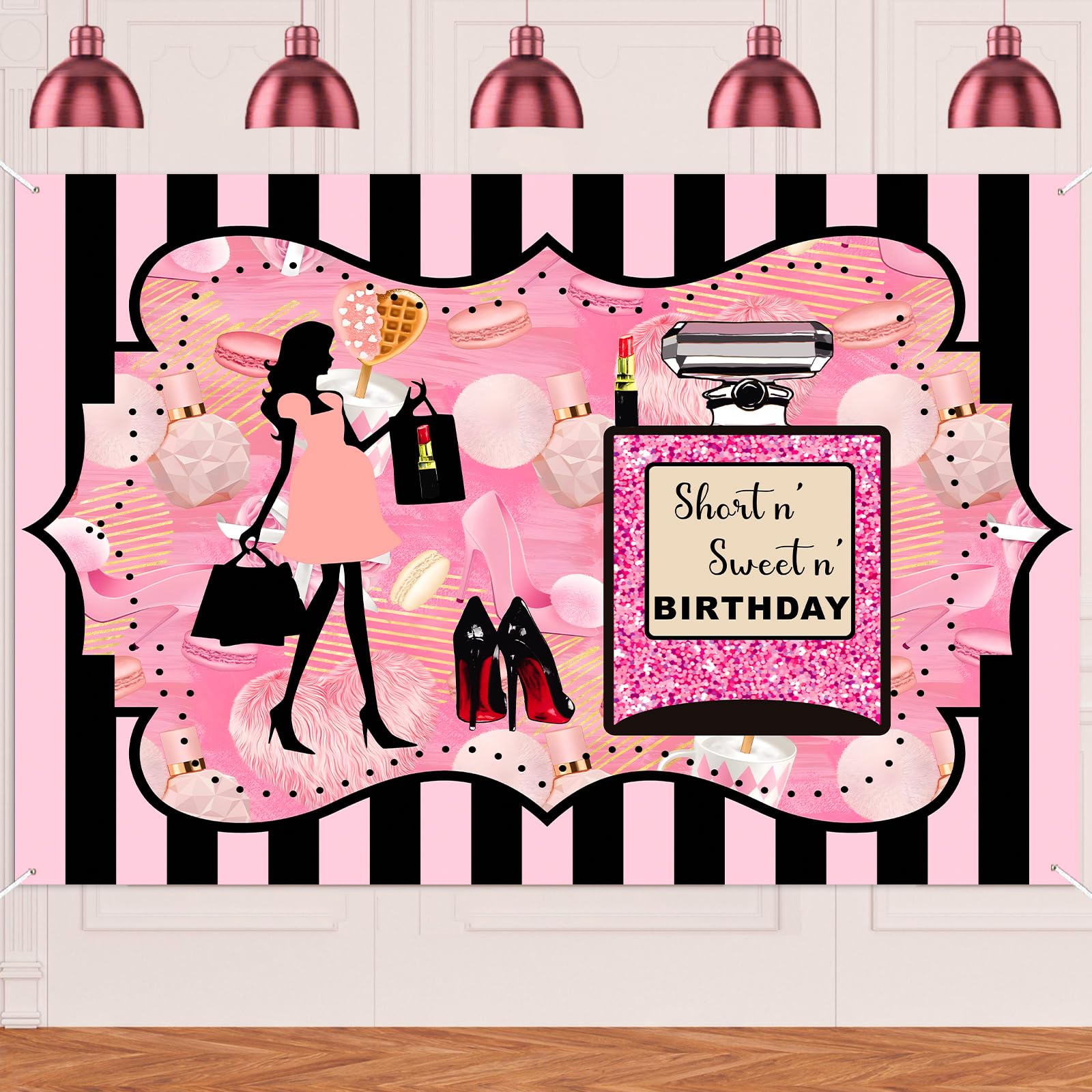 Junliang Perfume High Heels Fashionable Women Banner Makeup Shipping Theme Banner Backdrop Decorations Cheer to Anniversary Wedding Party Supplies