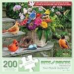 Bits and Pieces - 300 Piece Jigsaw Puzzle for Adults - Birds On The Porch Steps - 300 pc Large Piece Flowers Jigsaw by Greg Giordano - 18" x 24"