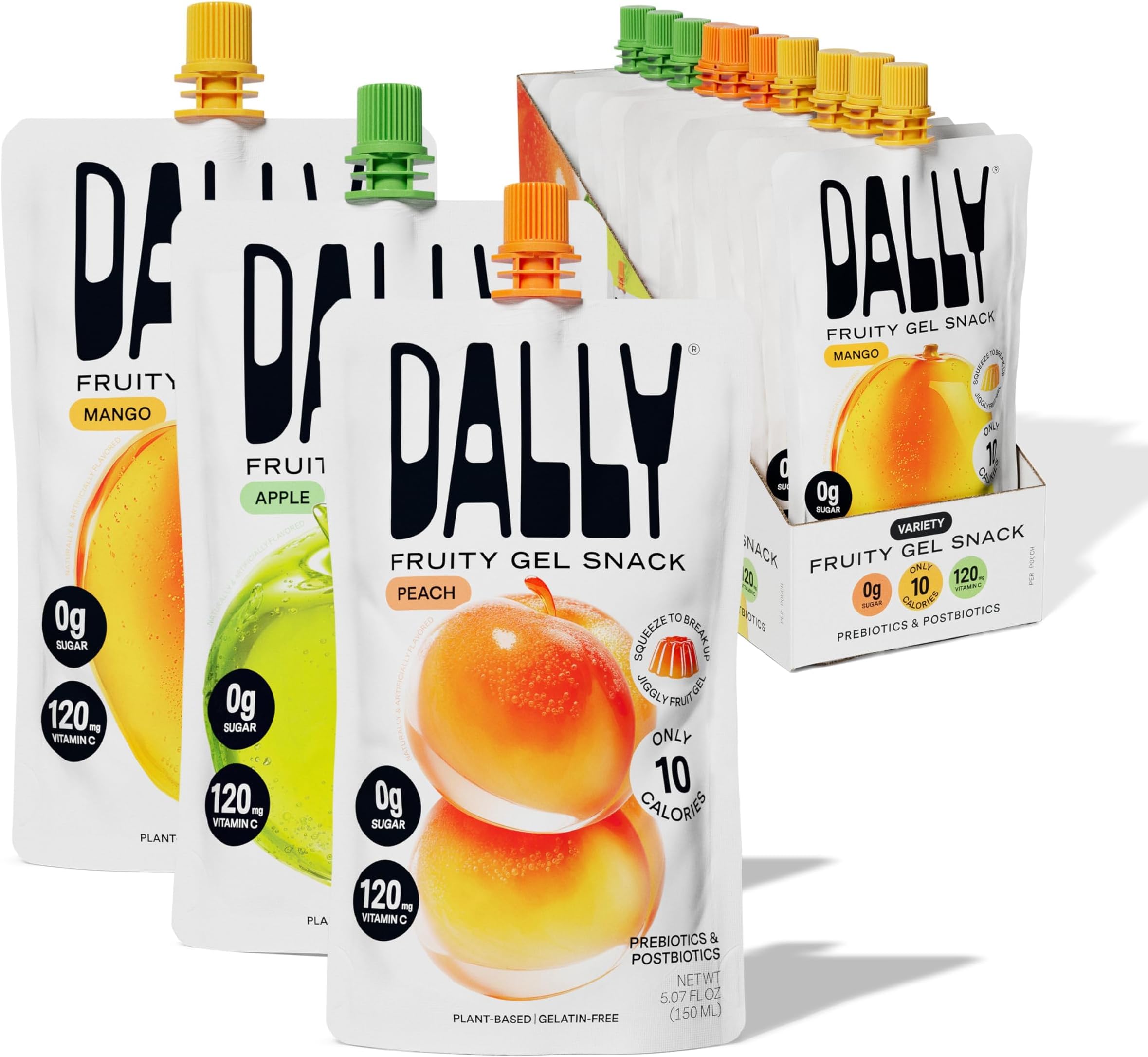 Dally Variety Pack [Mango, Peach & Apple] Drinkable Konjac Jelly 10 Pouches | 10-Calorie Keto, Gluten Free, Sugar Free Korean Fruit Snack | Prebiotics & Postbiotics for Skin, Immune, Weight Management