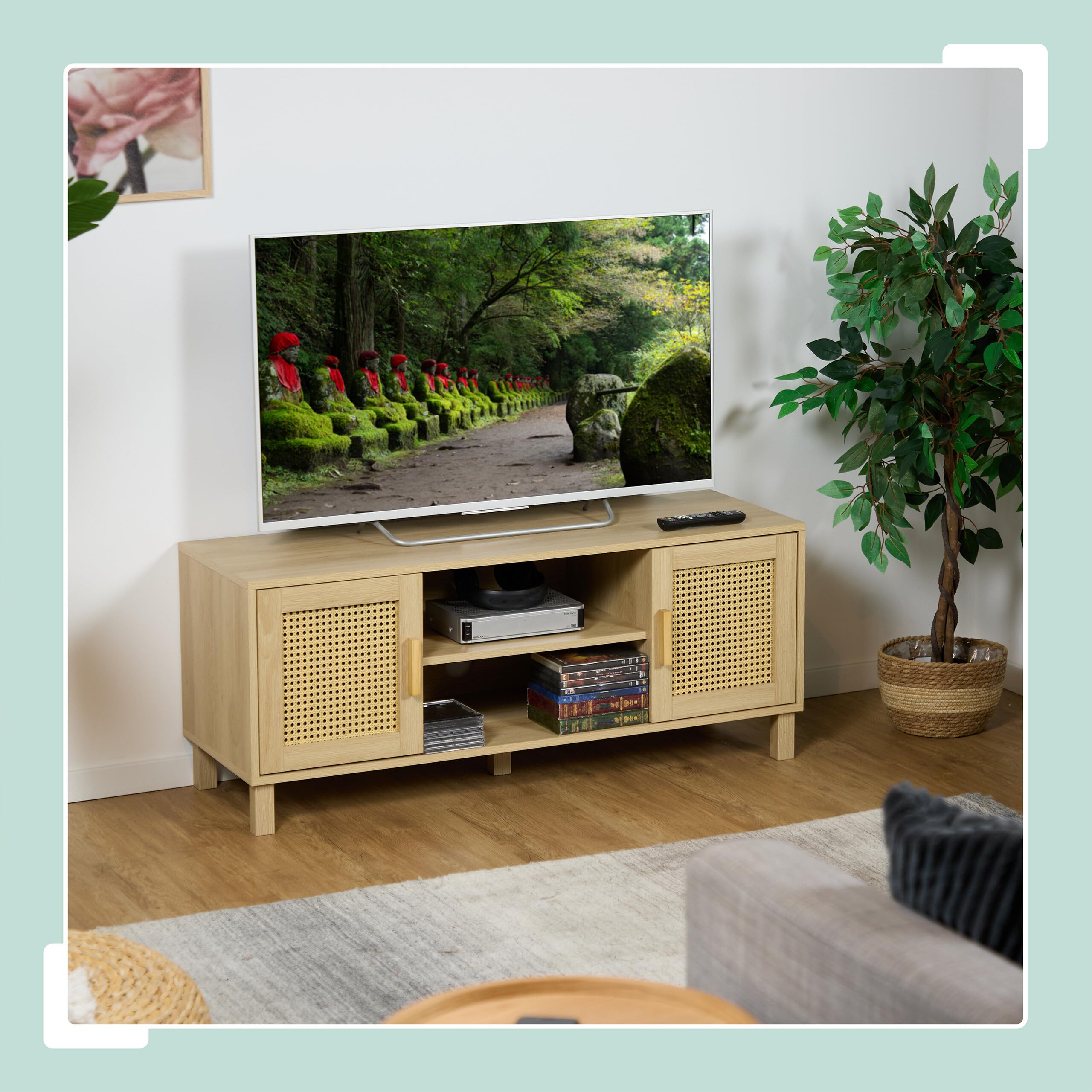 Cassettiera TV Design Rattan 50 Pollici Relaxdays - Dettaglio