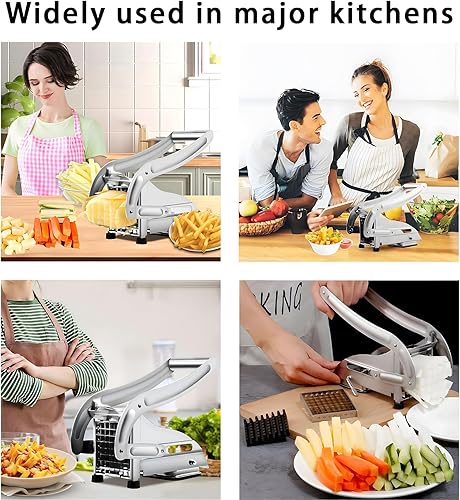 Miniatura 5 de Cortador de papas fritas con 2 cuchillas, cortador de papas profesional, de acero inoxidable, cortador de patatas fritas para papas fritas,