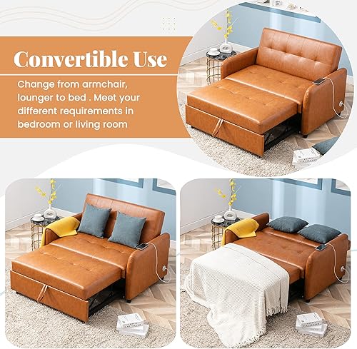 Miniatura 5 de Merax Moderno sofá cama extraíble con 2 bolsillos laterales para mesa de ala y carga USB, sofá biplaza de 41.5 pulgadas con respaldo ajustable para