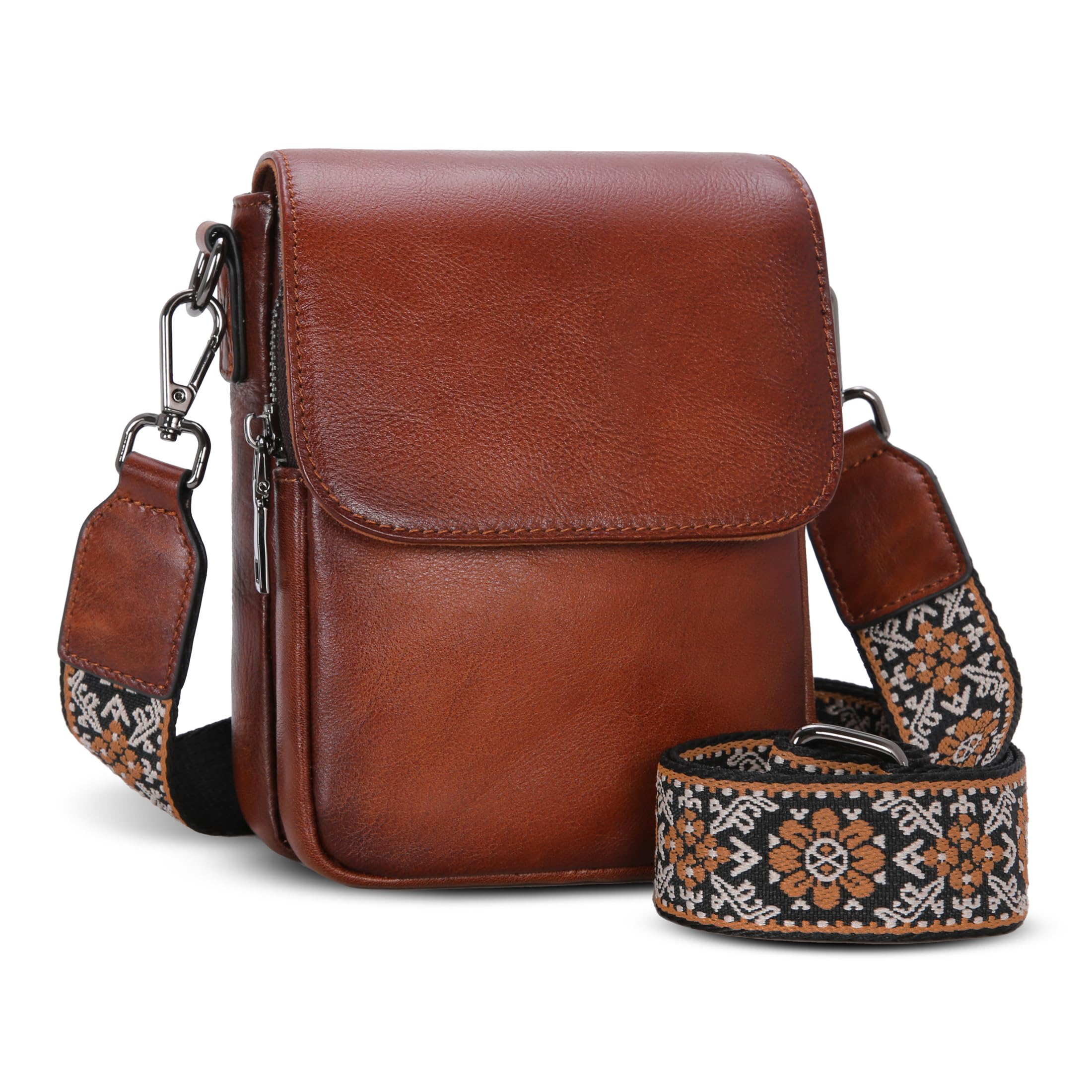 HESHE Leather Small Crossbody Bags for Women RFID Blocking Cell Phone Purse Anti-Theft Travel Bag with wide Straps