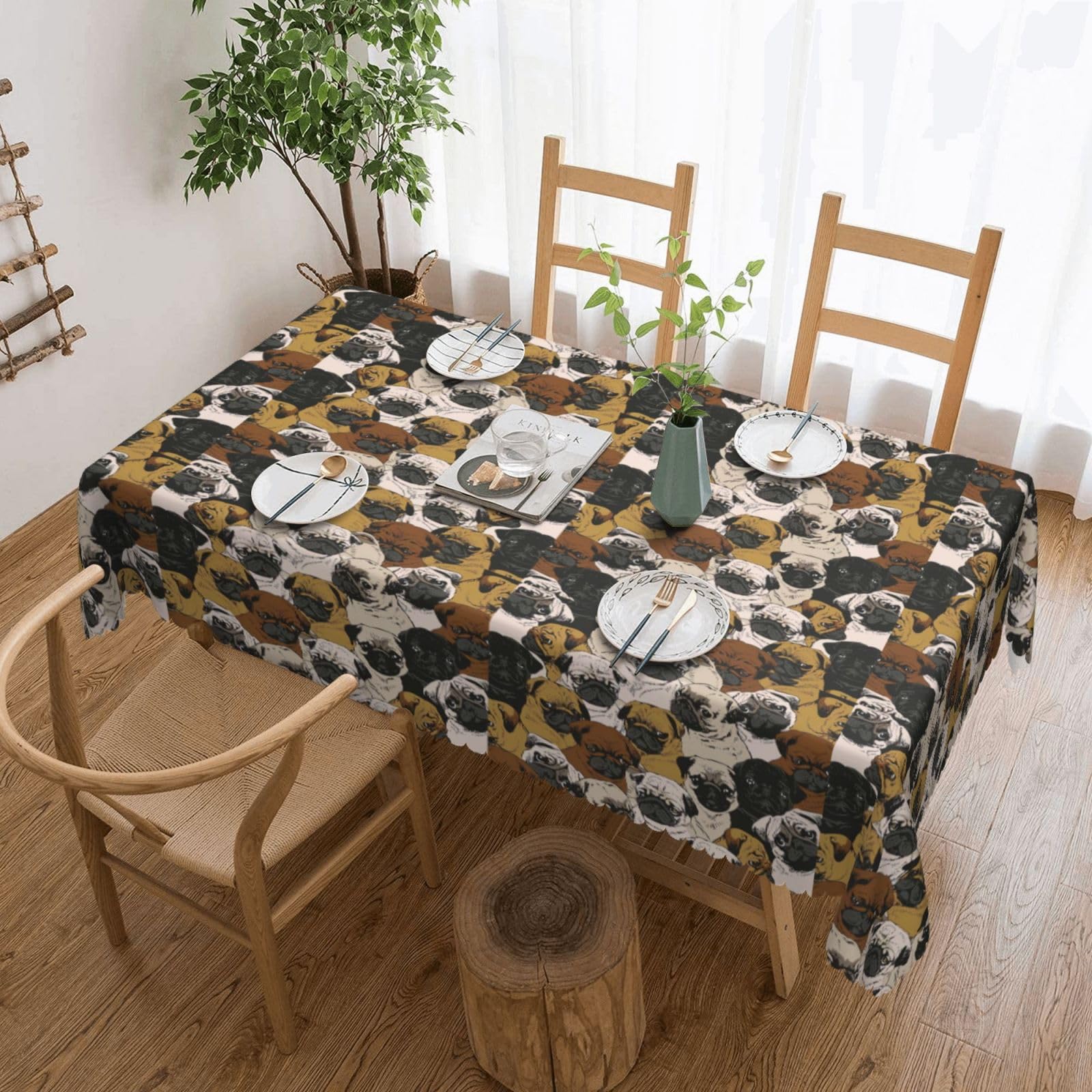 Nappe pug rectangulaire en tissu imprimé pour de joyeux repas en famille