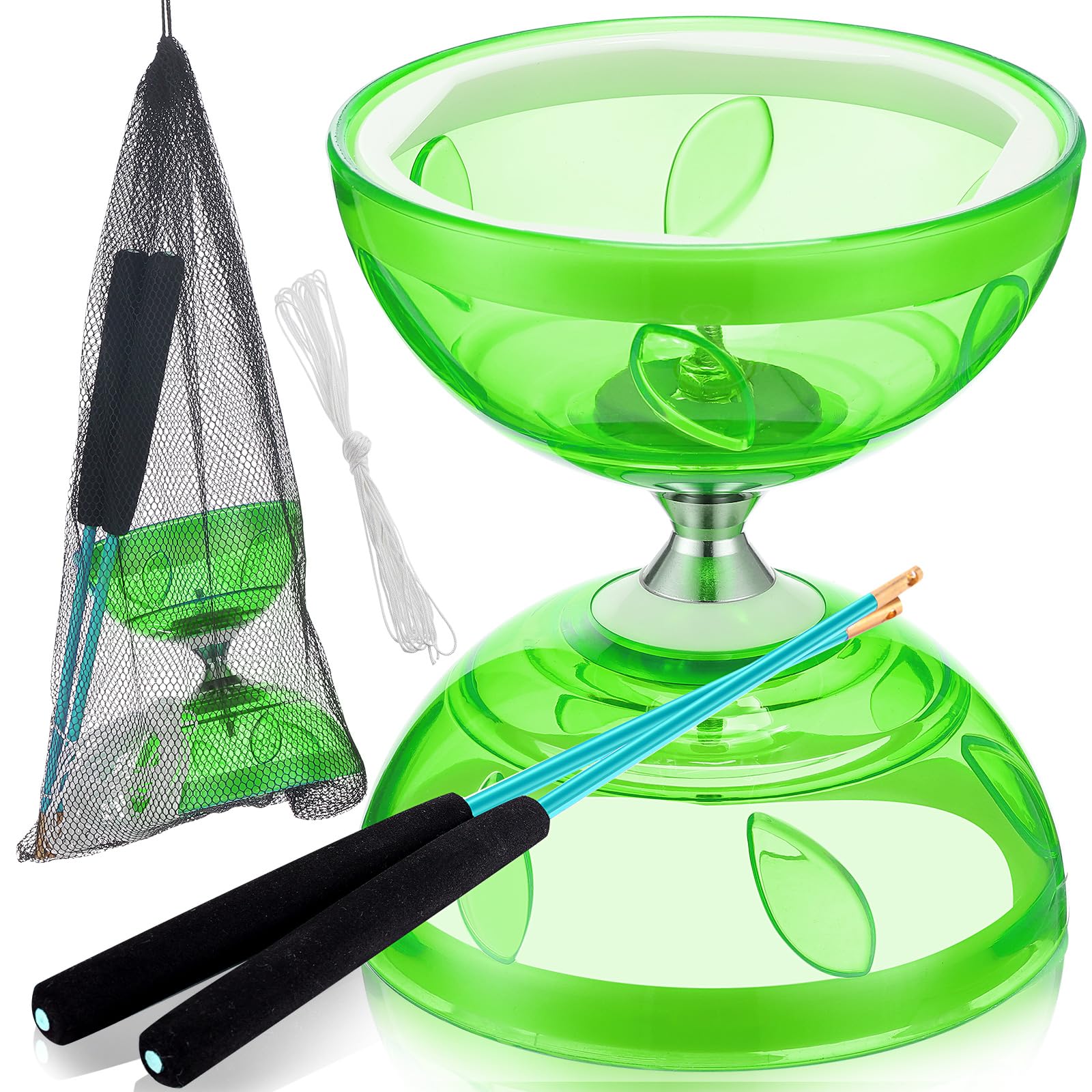 Chinese Yoyo Diabolo Set Includes Colorful Chinese Yoyo with 2 Pieces Diabolo Sticks, 1 Piece String, 1 Net Bag for Fun(Green)