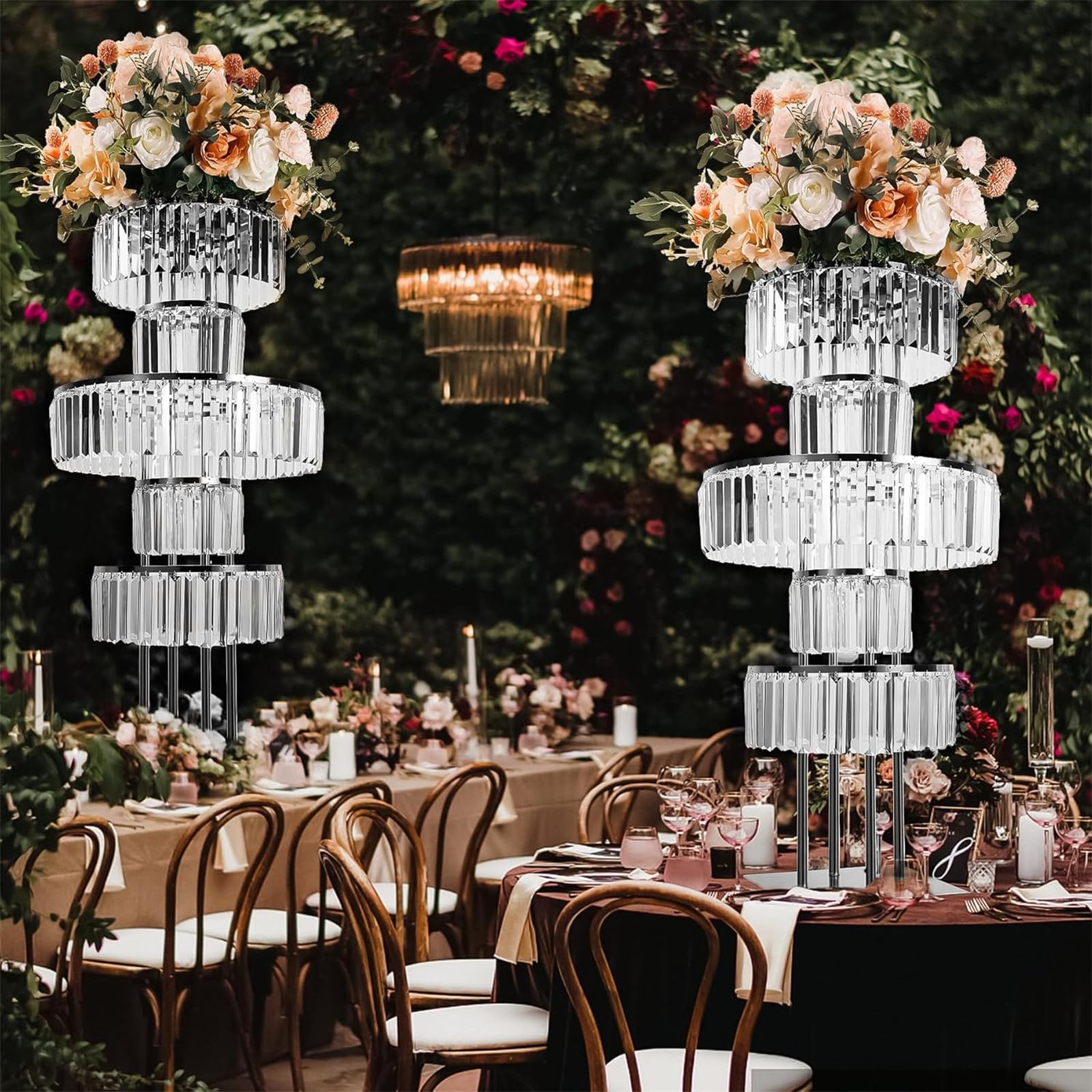 5 livelli di cristallo per matrimonio, colonna di fiori, altezza 110 cm, supporto decorativo in metallo, per matrimonio, fidanzamento, compleanno, decorazione da tavolo, argento