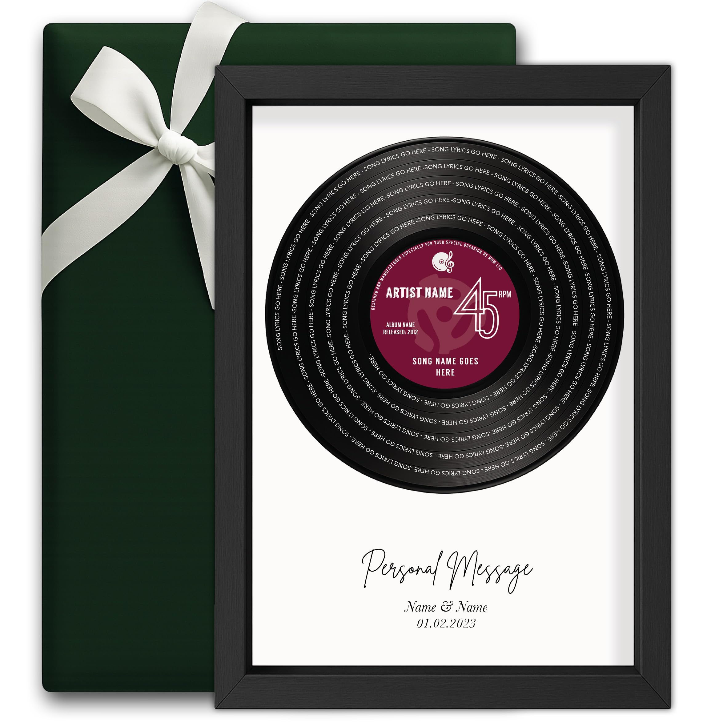 Made by Mika Ltd Personalised Vinyl Record Print – Custom Song Lyric Wall Art Gift | A5 A4 A3 Sizes | Choose Colour & Frame | Music Keepsake for Couples, Weddings & Anniversaries (Ruby)