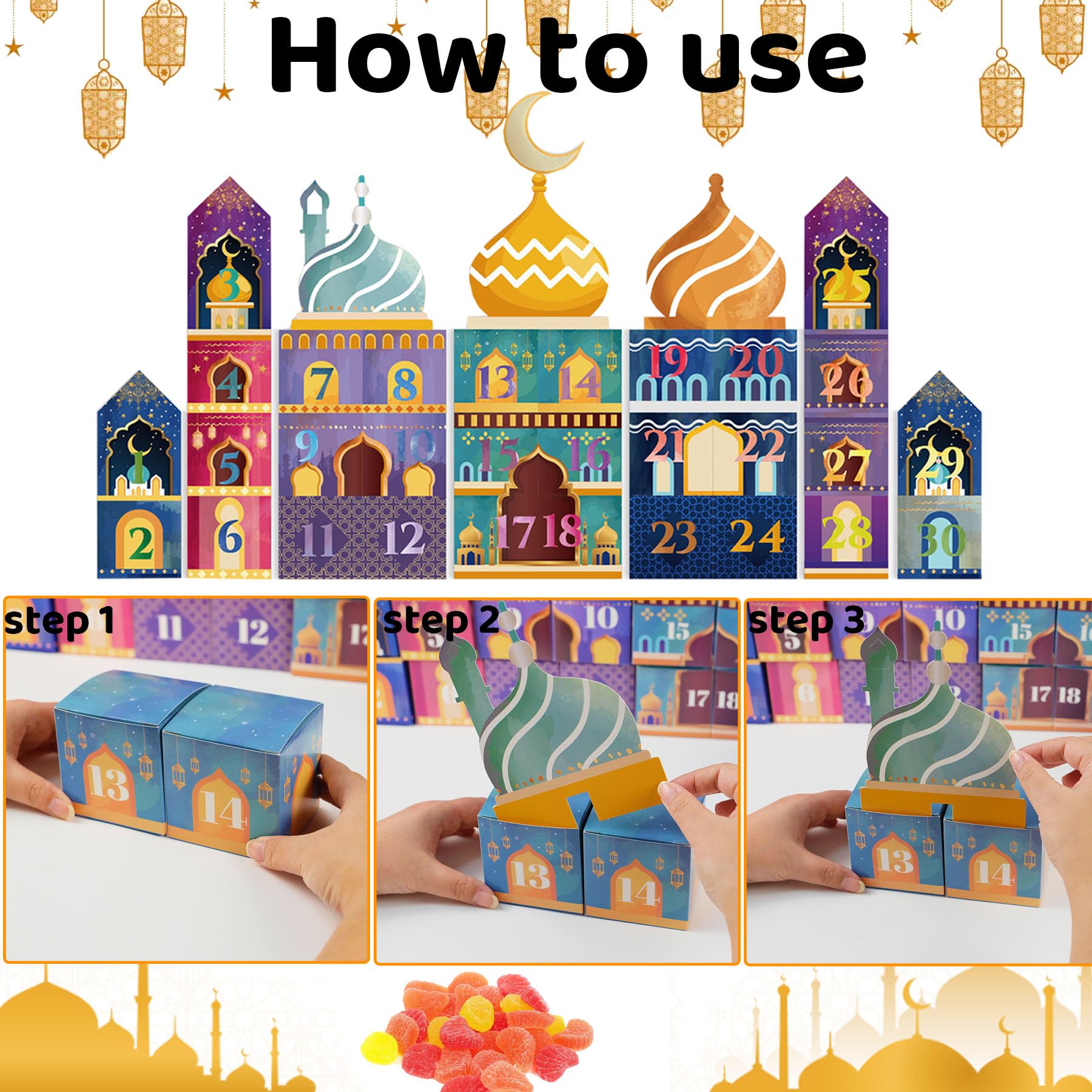 Calendario Dell'Avvento Ramadan - 30 Scatole Regalo Fai Da Te Con Adesivi Numerati - Foto 7