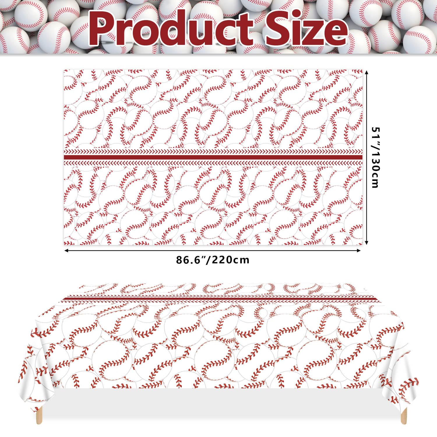 PTECDROTS 4 Pcs Baseball Tablecloths, Rectangular Baseball Pattern Table Cloth Disposable Party Decorations Table Covers for Boys Sports Event Birthday Party Supplies, 51x86 Inch