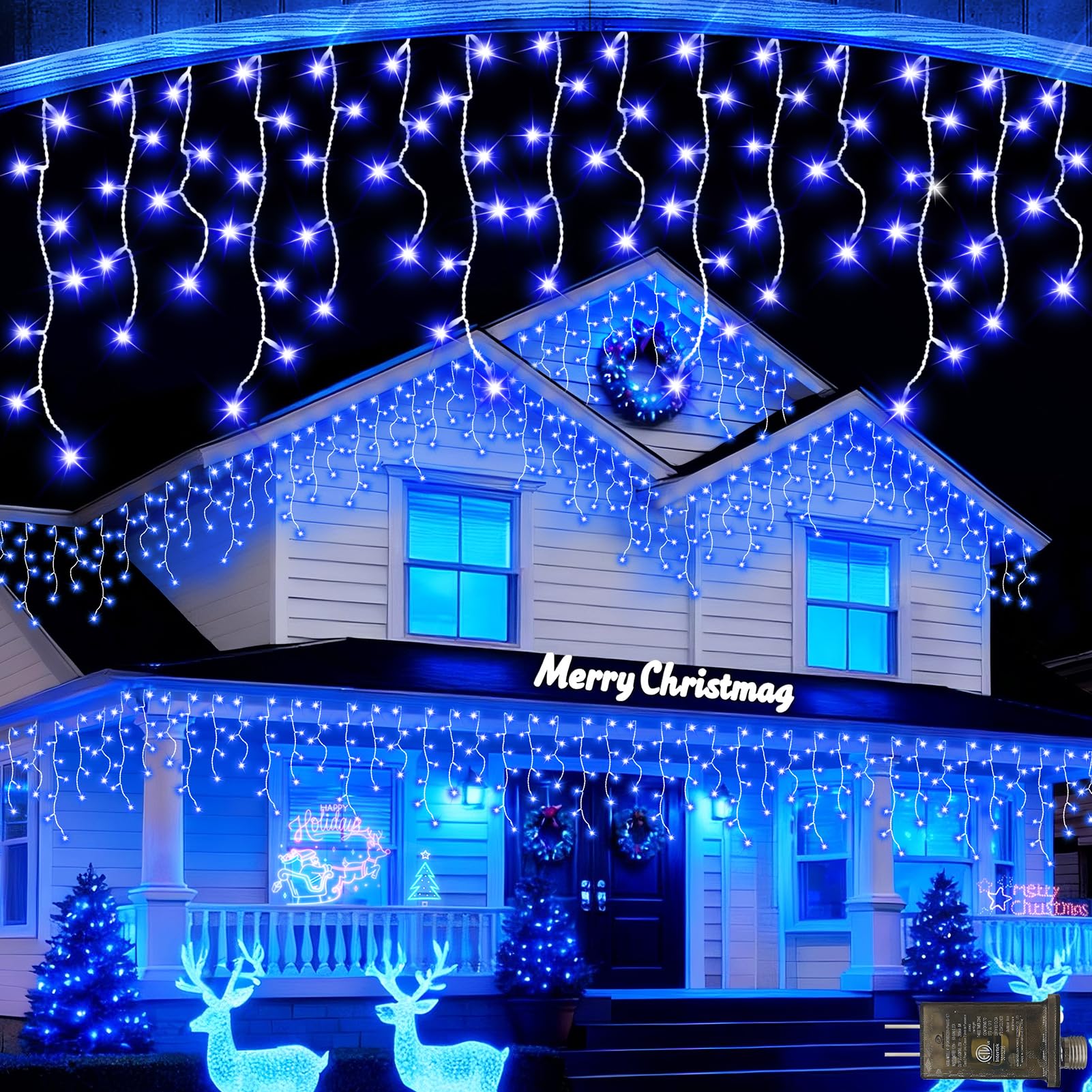JXLEDAYY Christmas Lights Super Long 1280 LED 131 FT LED String Lights with 240 Drops Plug in 8 Modes Christmas Decoration for Holiday Wedding Party Bedroom Garden Patio Outdoor Indoor (Blue)
