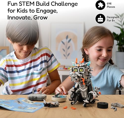 Miniatura 7 de AoHu Kit de construcción de robot con control remoto, regalos STEM para niños de 8 a 12 años, juego de juguetes de robótica técnica de dinosaurio