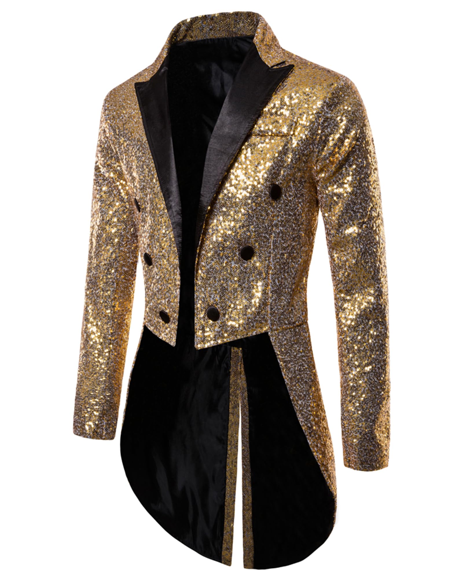 Herren-Smokingjacke mit glänzenden Pailletten, Reverskragen, Button-Down-Blazer, Smoking, Party, Club, Hochzeit, Abschlussball, Schwalbenschwanz-Anzug, Frack