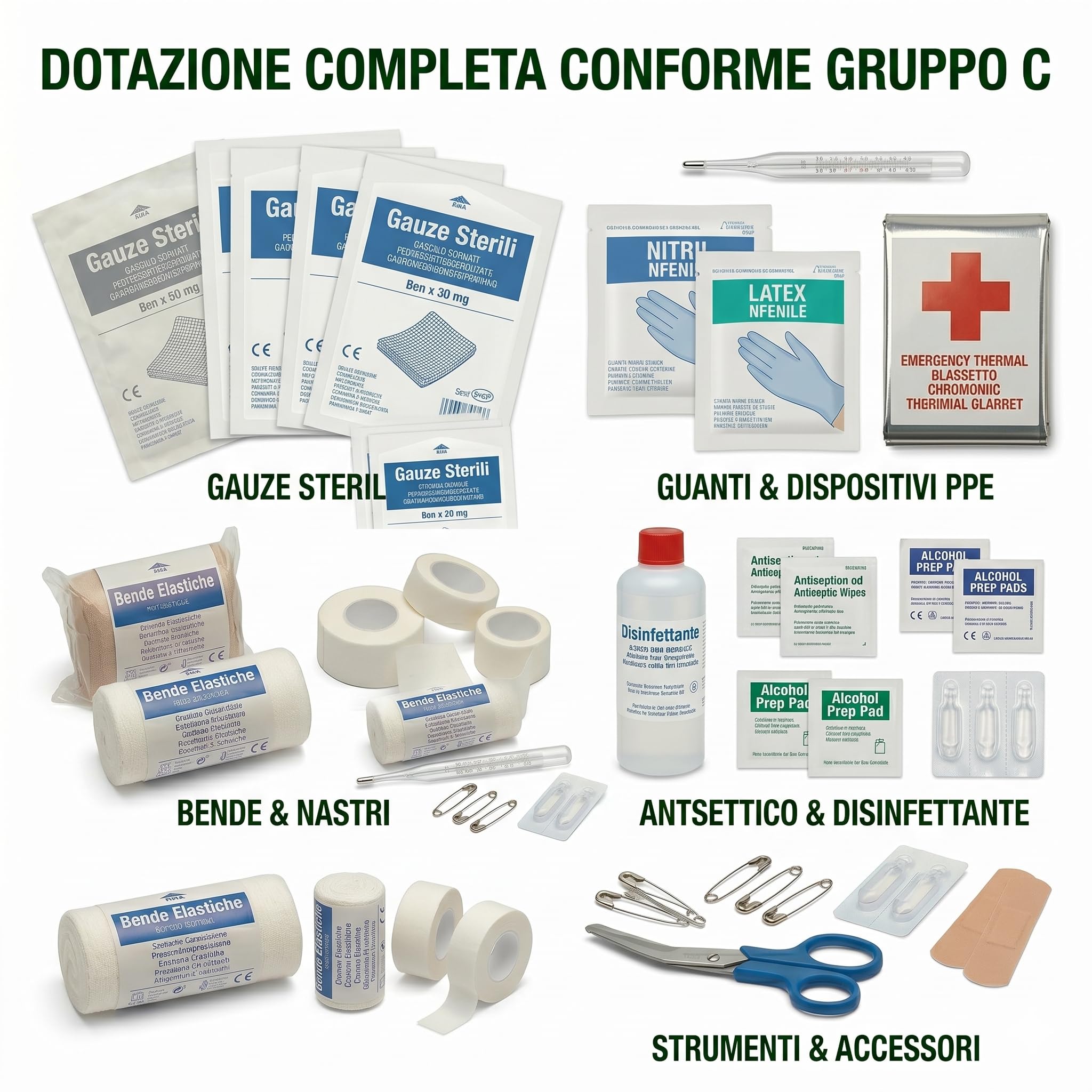 Lemag Reintegro Cassetta Primo Soccorso Gruppo C – Ricarica Conforme D.Lgs. 81/2008 D.M. 388/2003 – Kit Reintegro Pronto Soccorso Aziende fino a 3 Lavoratori – per Art. 23.301.01 | Made in Italy