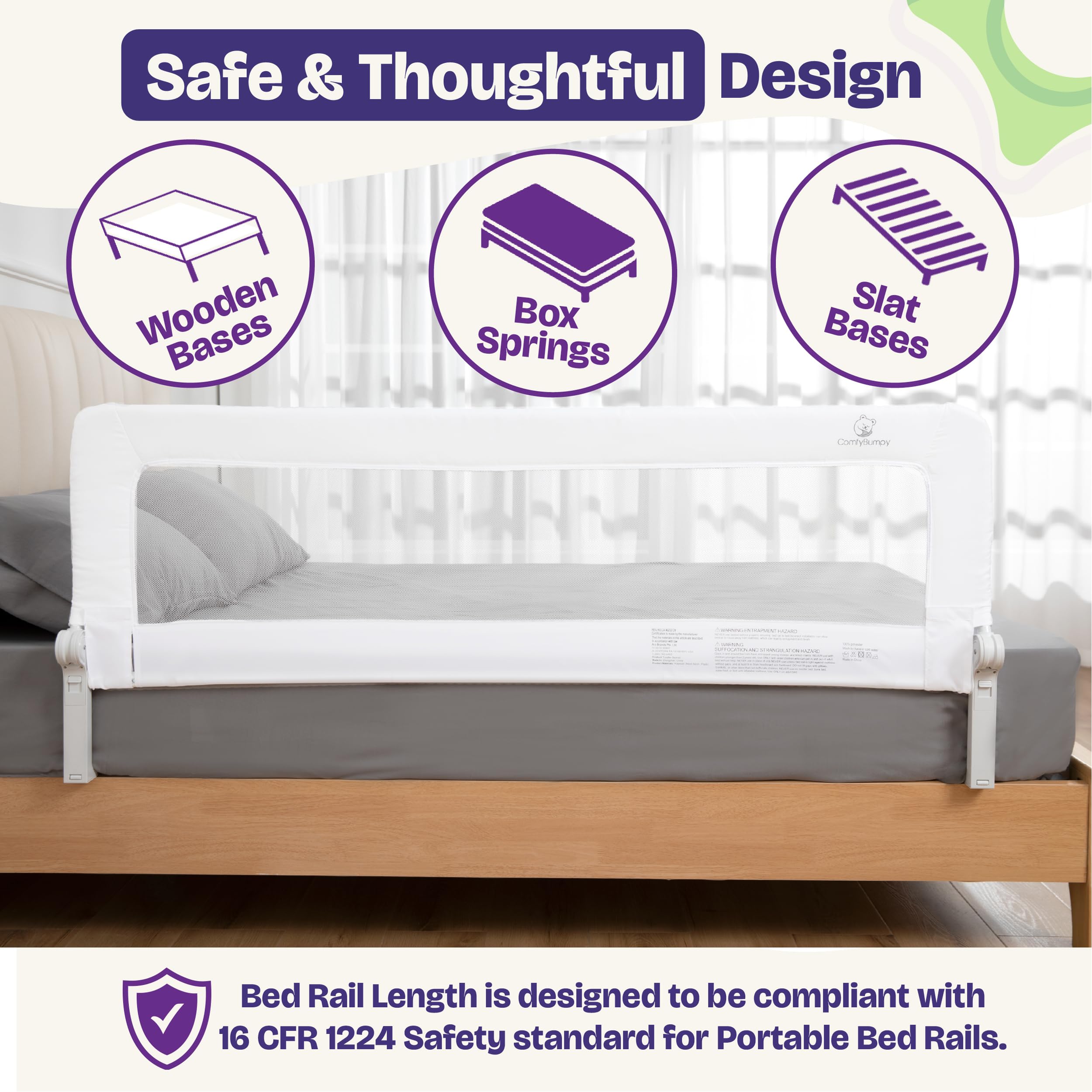 ComfyBumpy Rieles de cama extra altos de 23.5 pulgadas para niños pequeños, protector de barandilla para cama de bebé, camas individuales, matrimoniales, King y Queen, riel de cama ajustable para