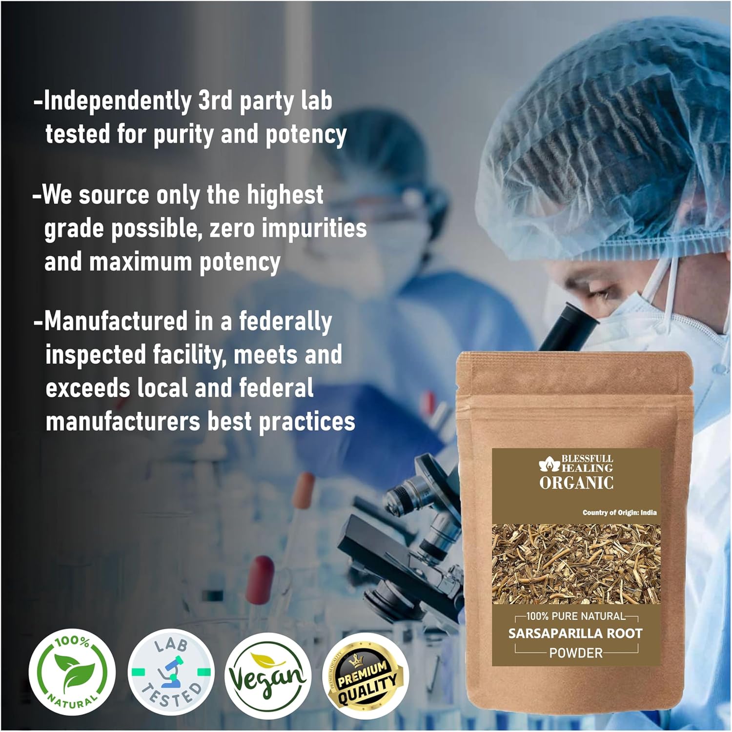 Blessfull Healing Organic Sarsaparilla Root Powder 100% Pure Natural 200 Gram / 7.05 oz