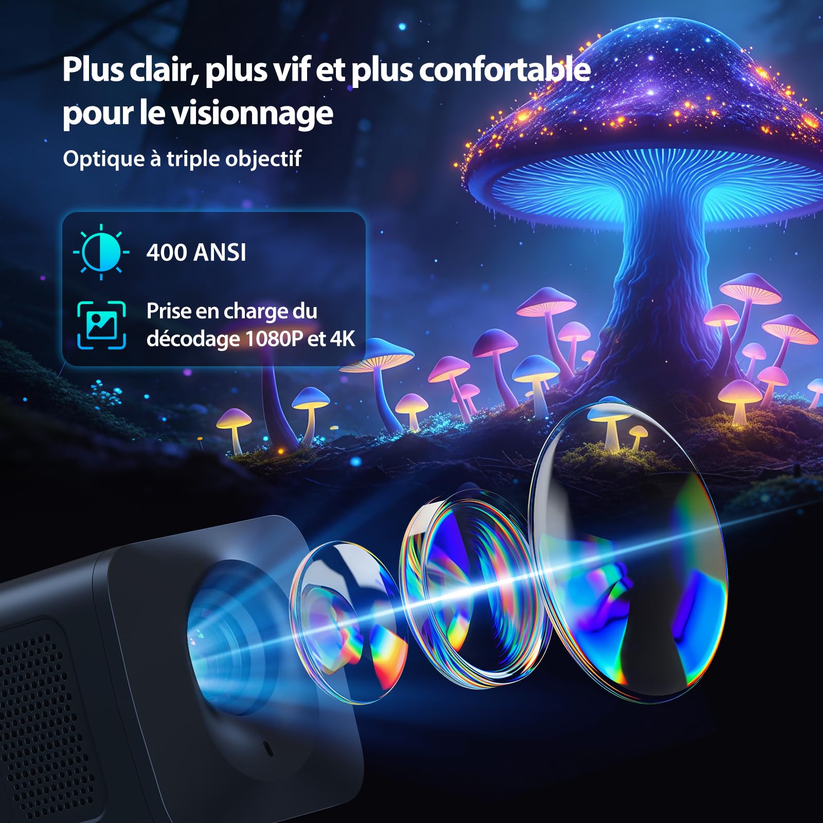 Videoprojecteur【App Intégrée & Auto Keystone】 Android 14, Retroprojecteur | NIX500 Mini Projecteur Video Portable Courte Focale WiFi 6 Bluetooth 5.4 avec Rotation 210°, Supporte 4K 1080P Home Cinéma